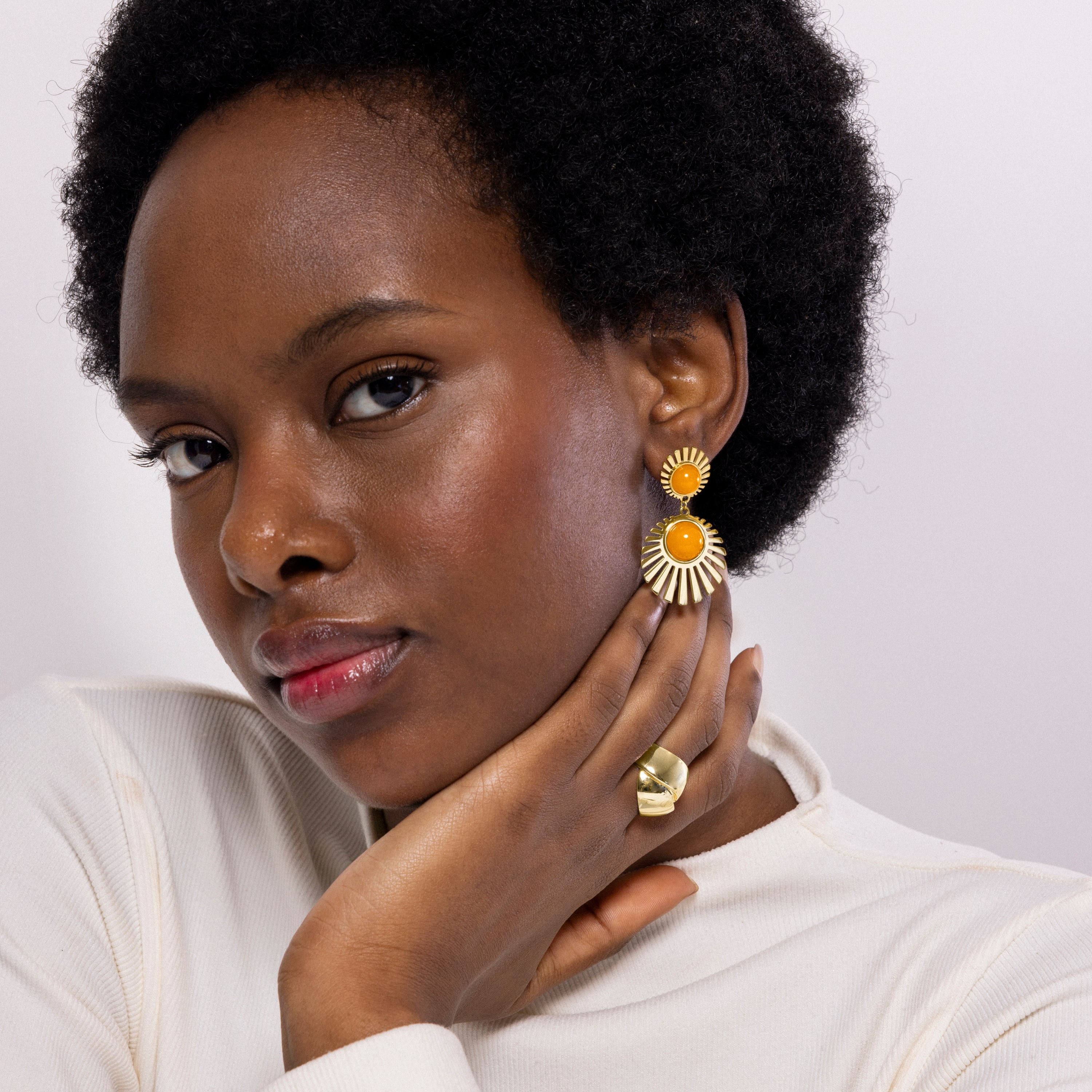 Orange Crystal Earrings finished in 18K yellow gold - Zuxia