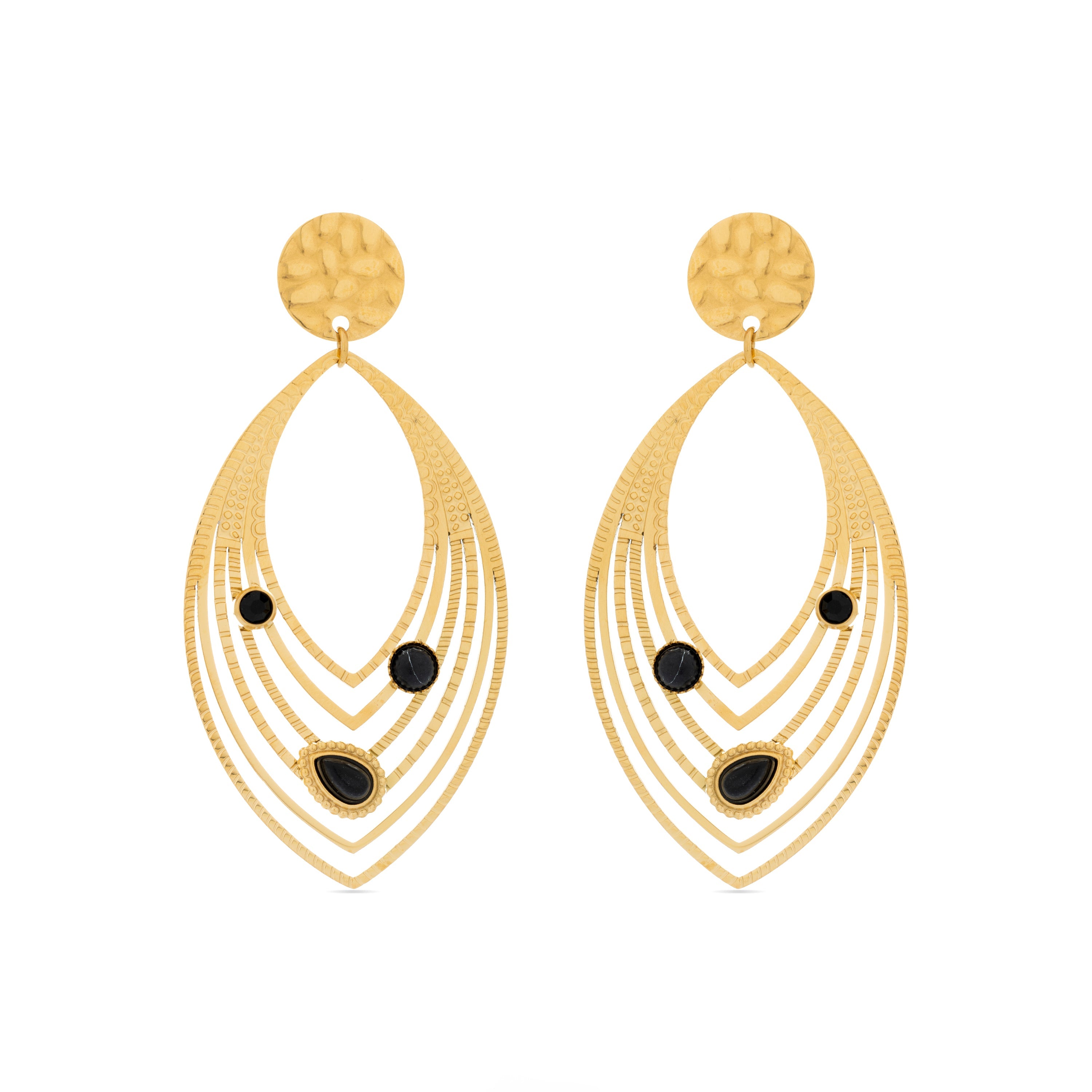Onyx earrings finished in 18K yellow gold - Ycoa