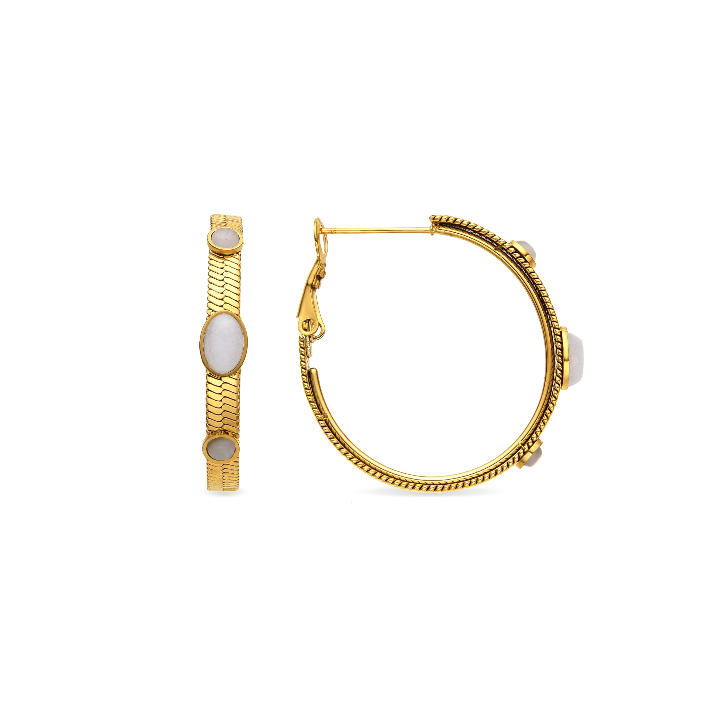 Earrings with white mother-of-pearl, 18k gold finish - Reus