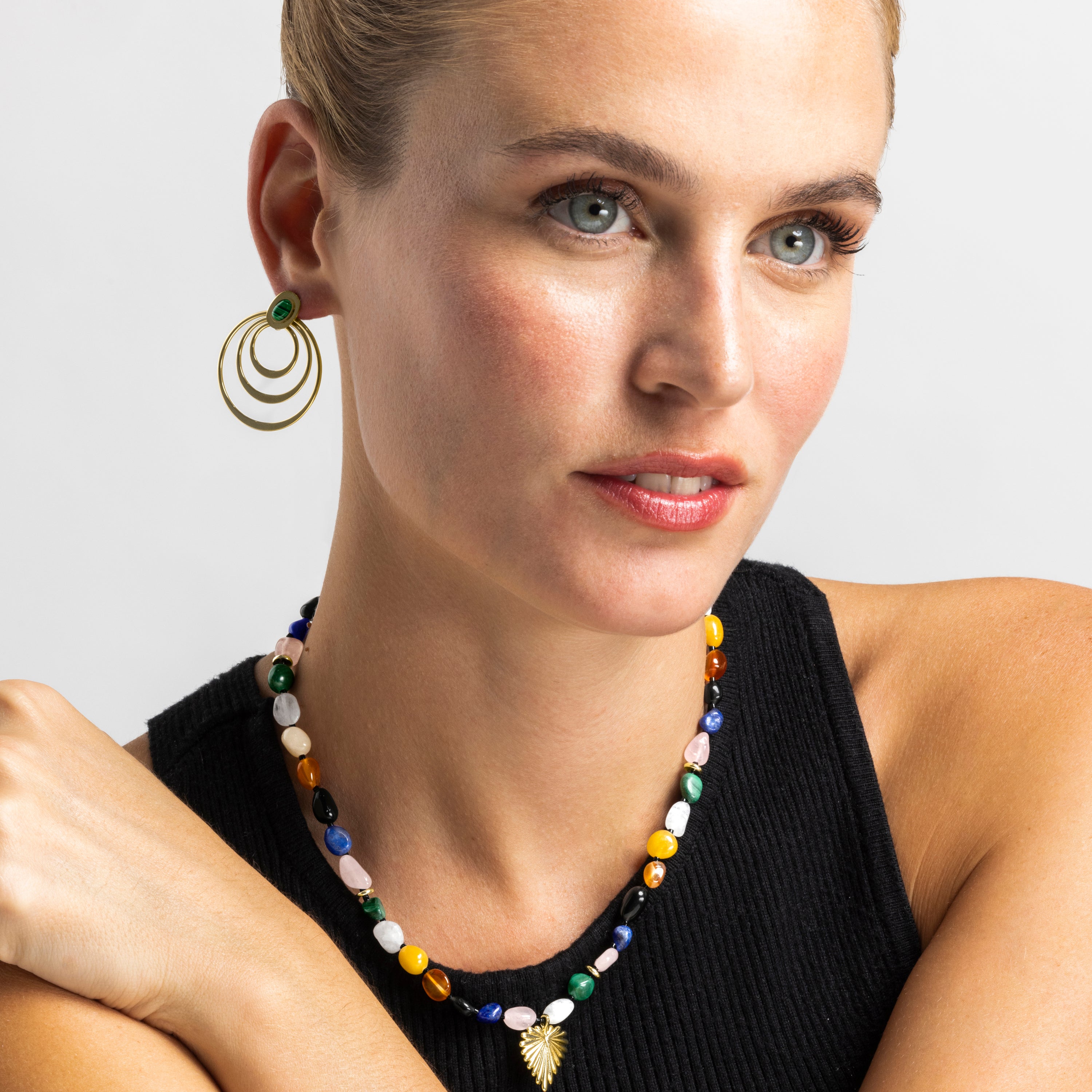 Malachite earrings with 18k gold finish - Hask