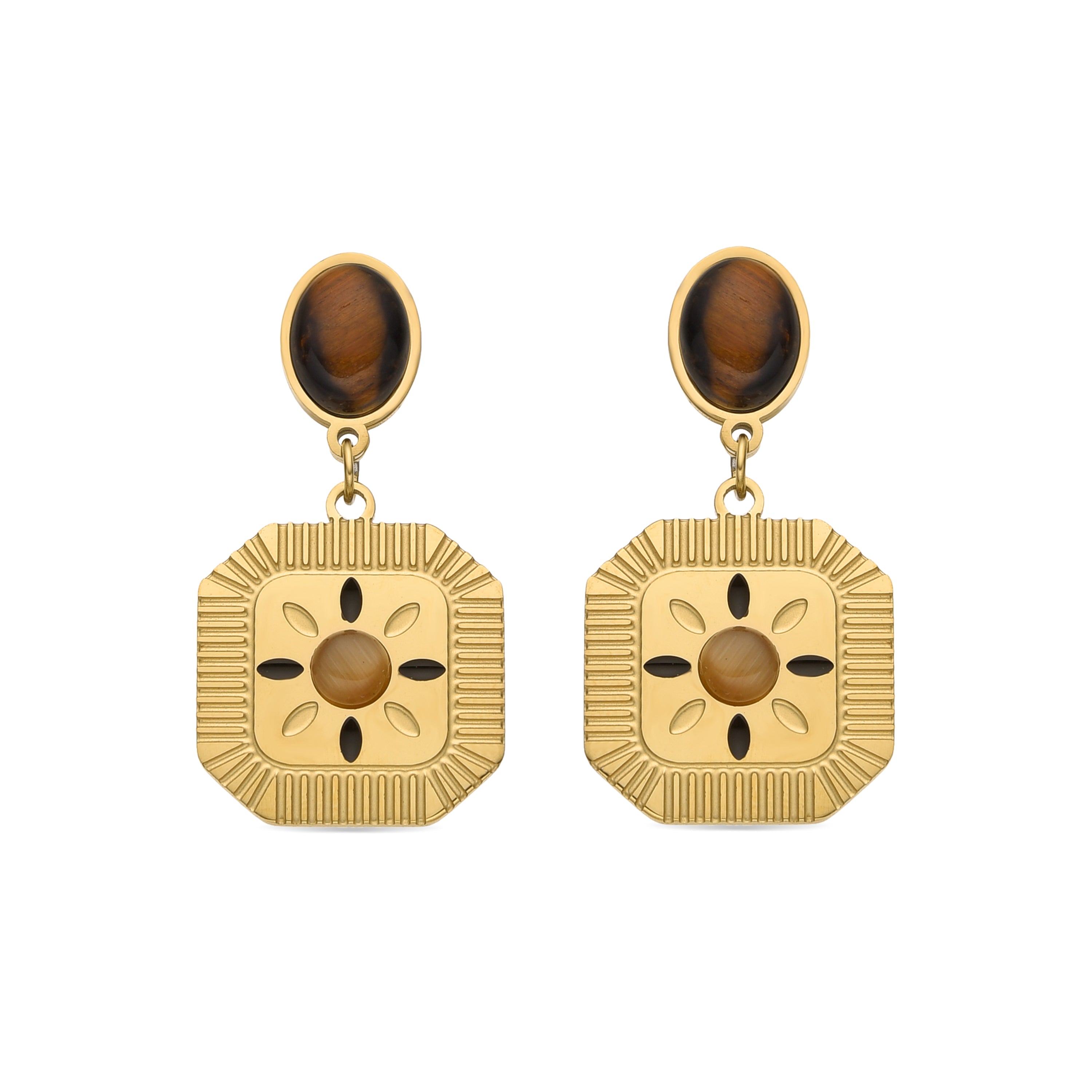 Tiger's Eye earrings with 18k gold finish - Waridi