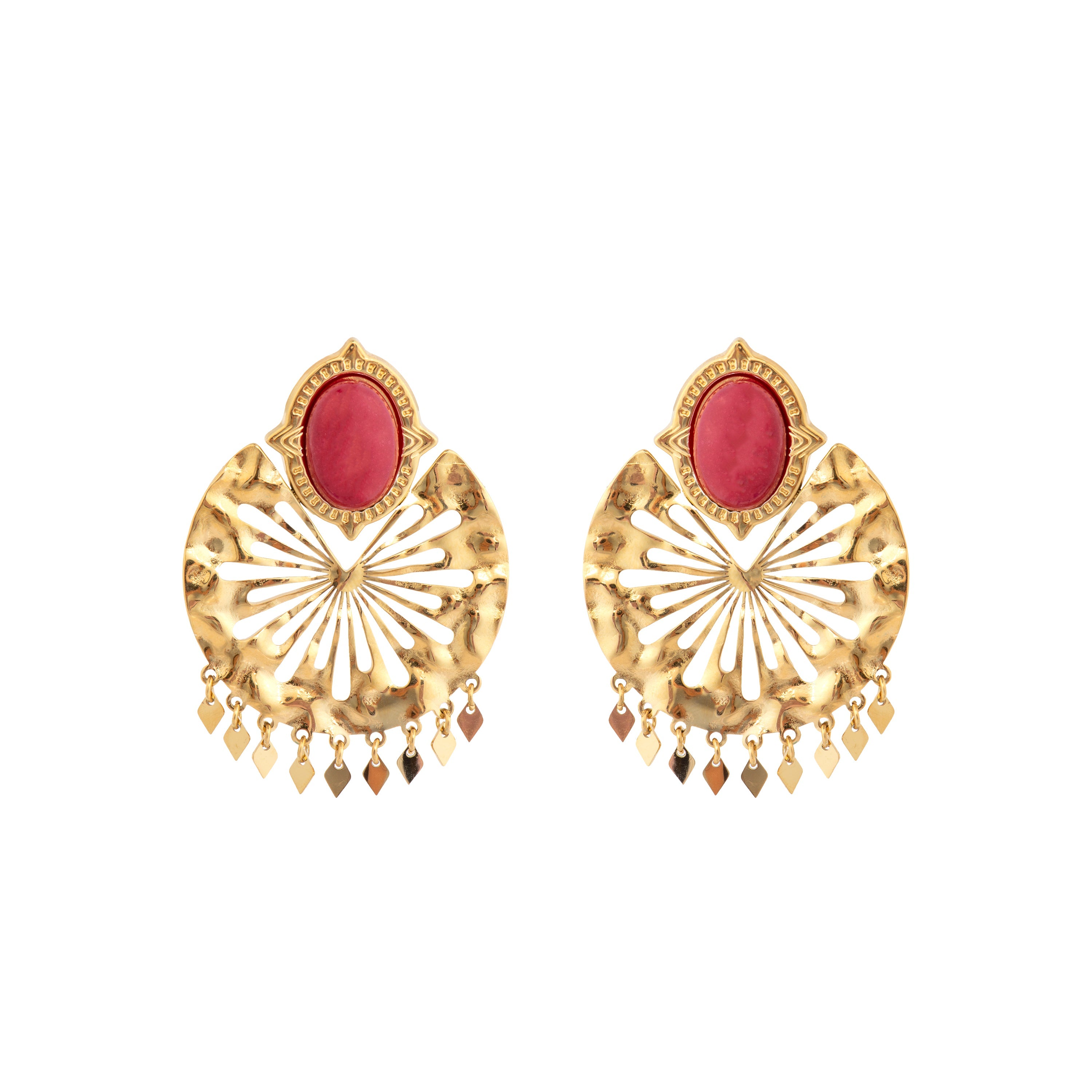 18k yellow gold and coral earrings - Kumora