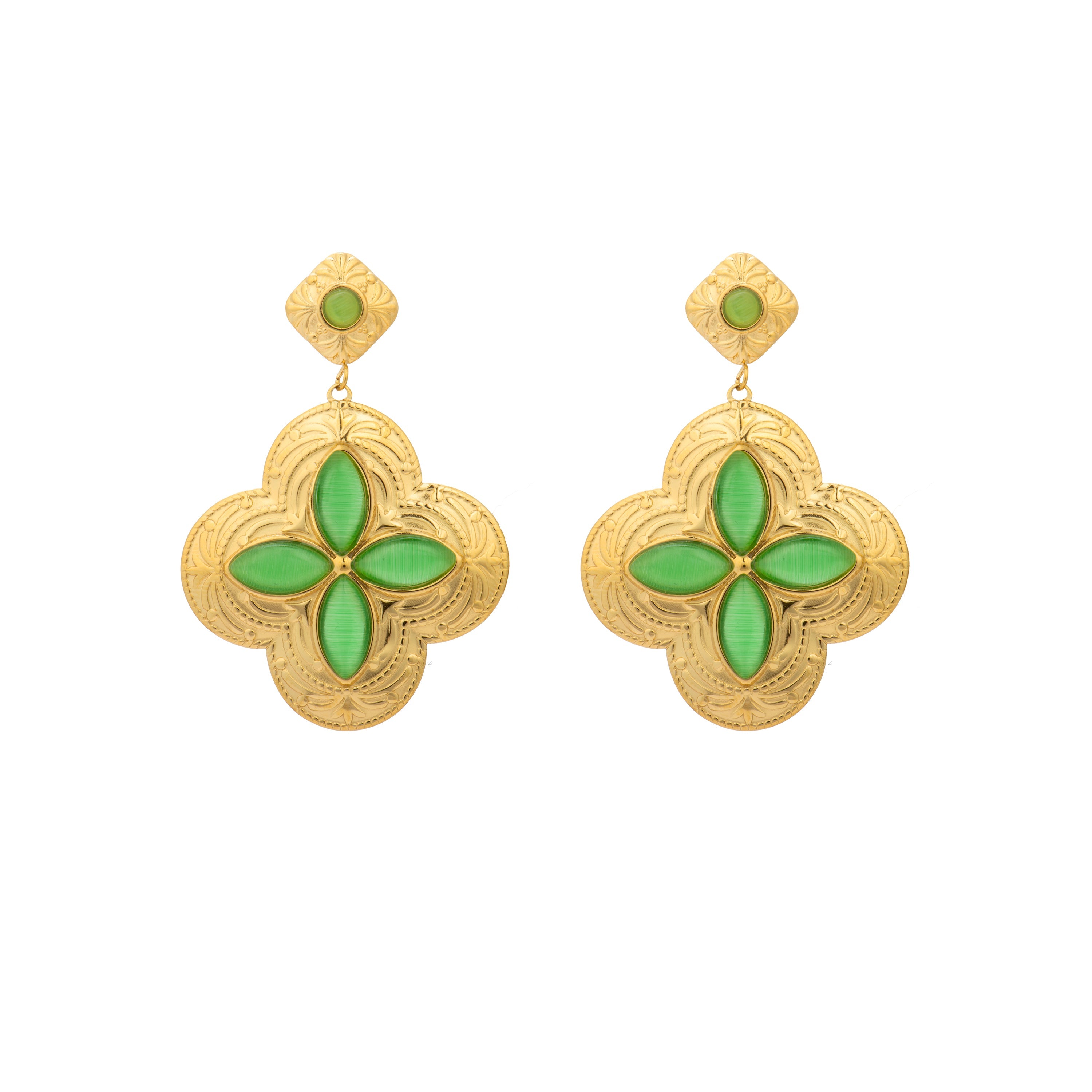18k yellow gold and dark blue lacquer earrings - Shasal