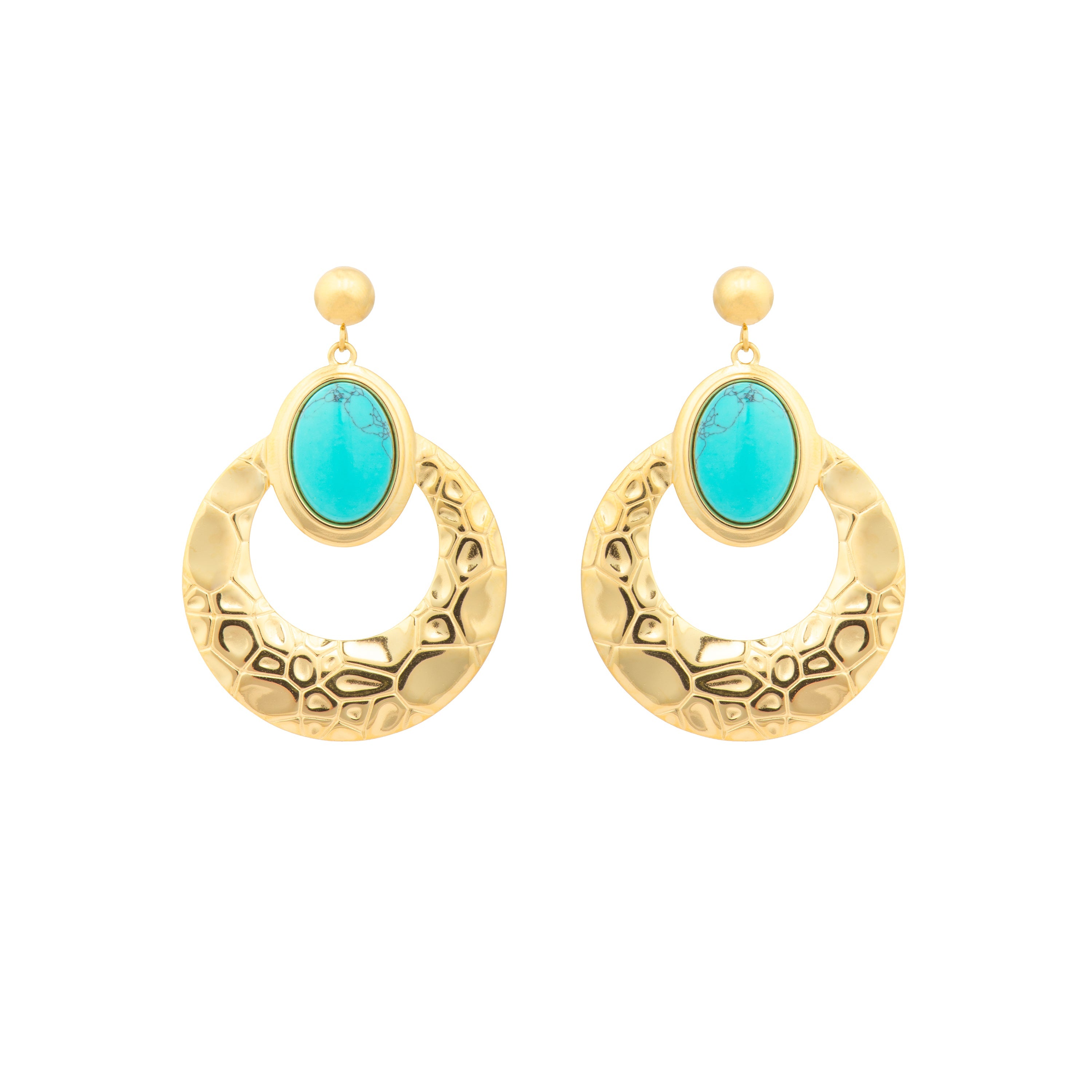 Pendientes acabado oro amarillo de 18k y Turquesa - Rekbas
