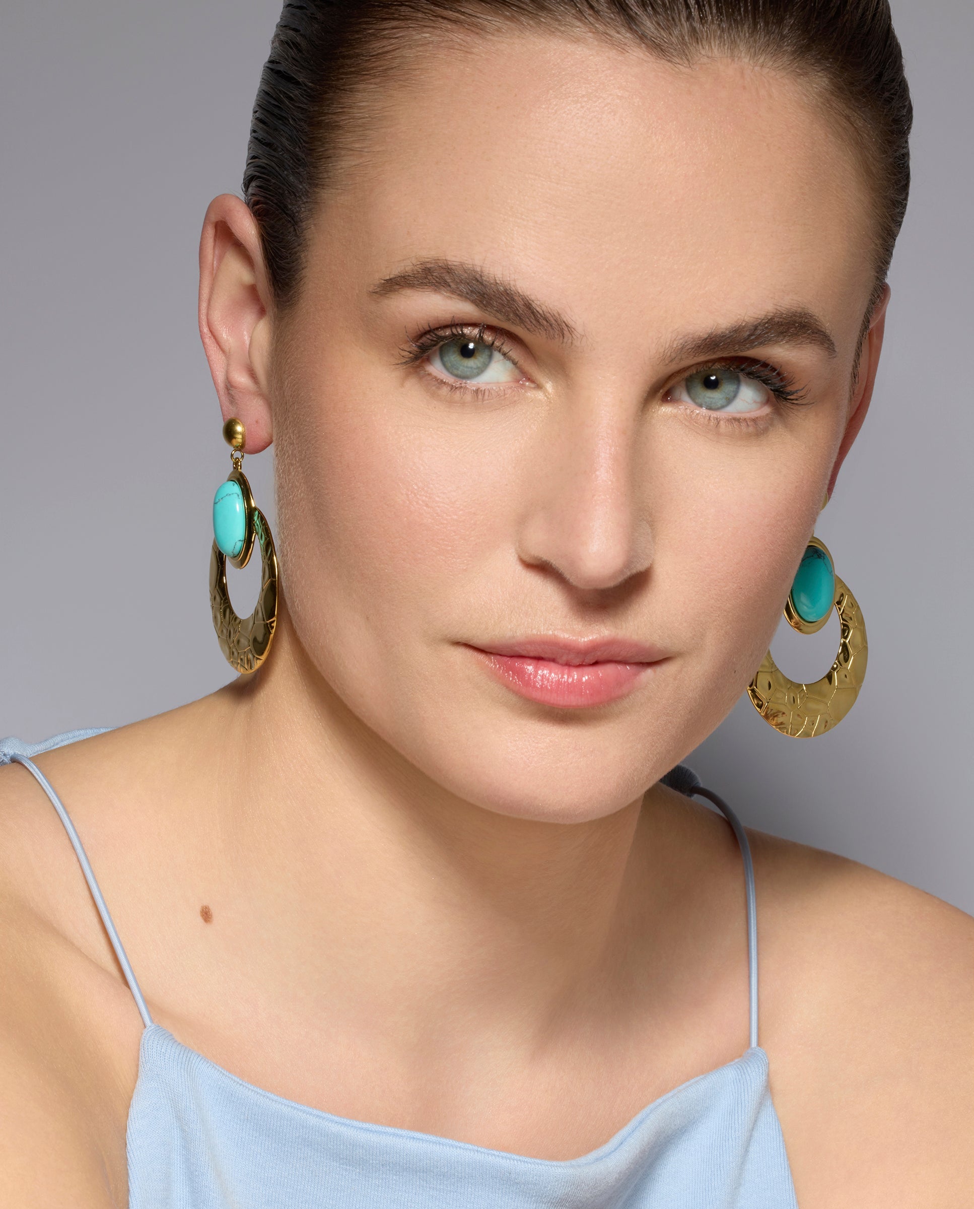 Pendientes acabado oro amarillo de 18k y Turquesa - Rekbas