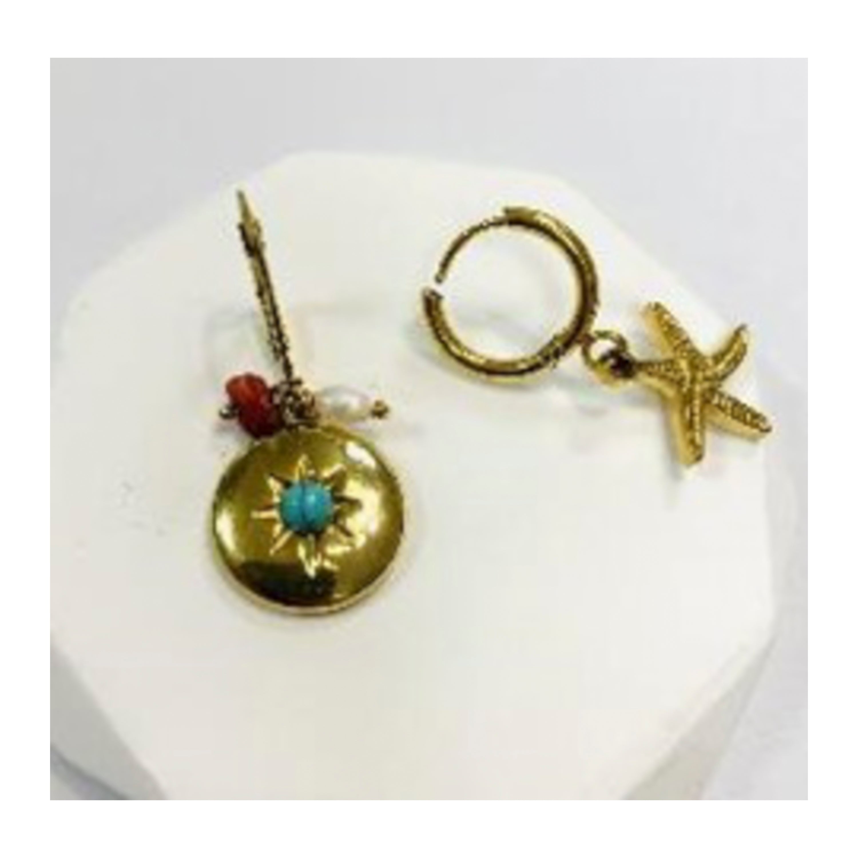 18k yellow gold and turquoise earrings - Nakal