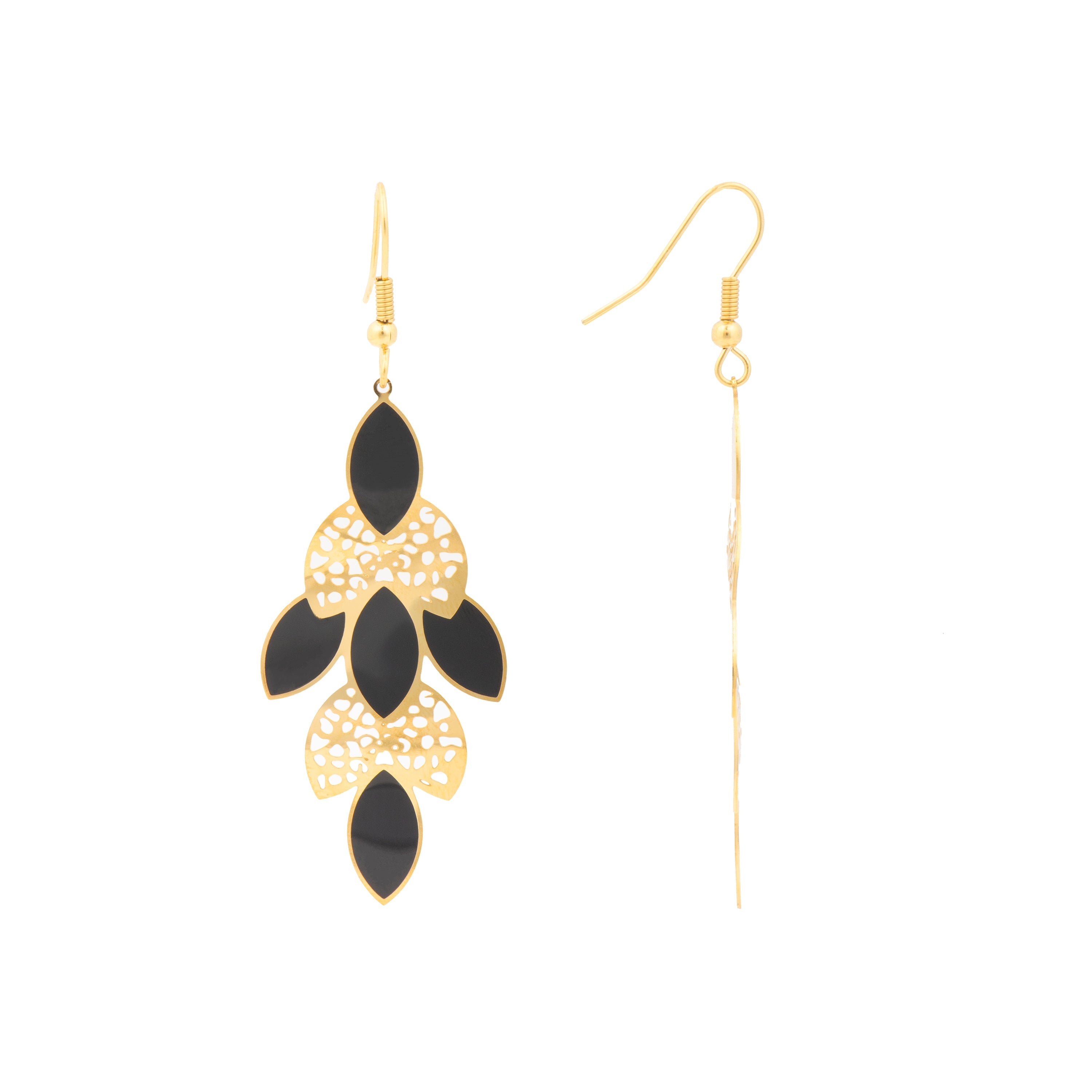 18k yellow gold and black lacquer finish earrings - Zamku