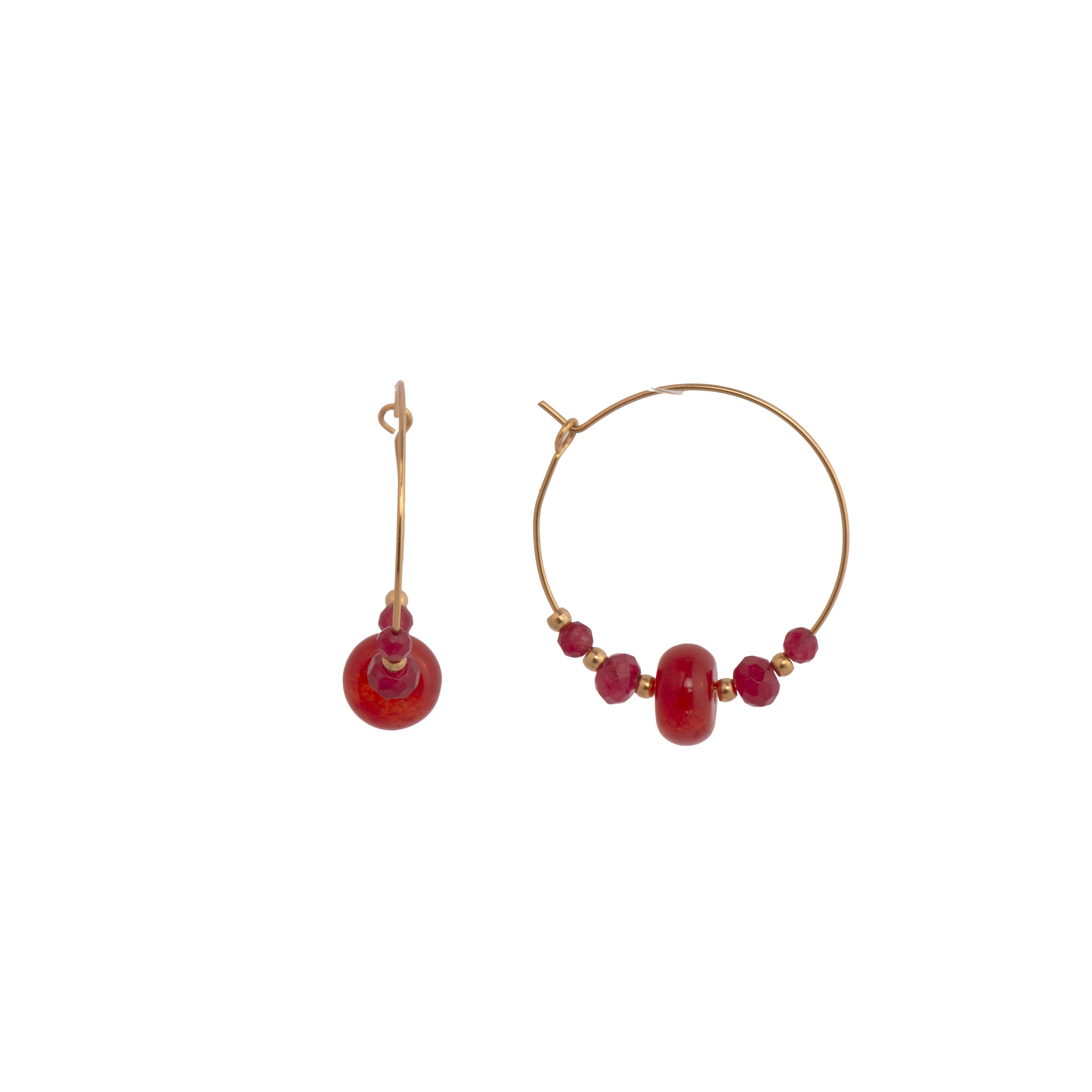 18k yellow gold and red jade earrings - Rahay