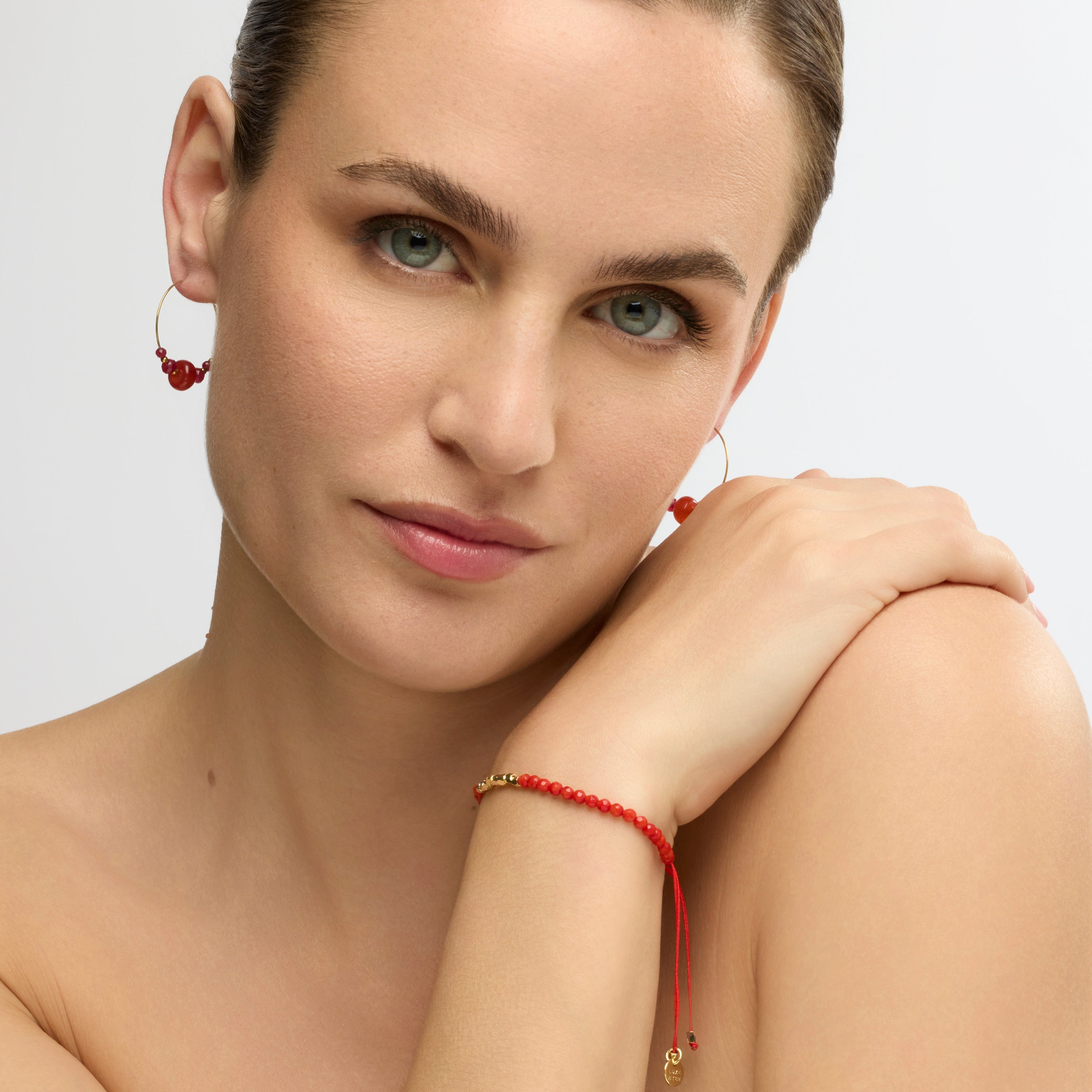 18k yellow gold and red jade earrings - Rahay