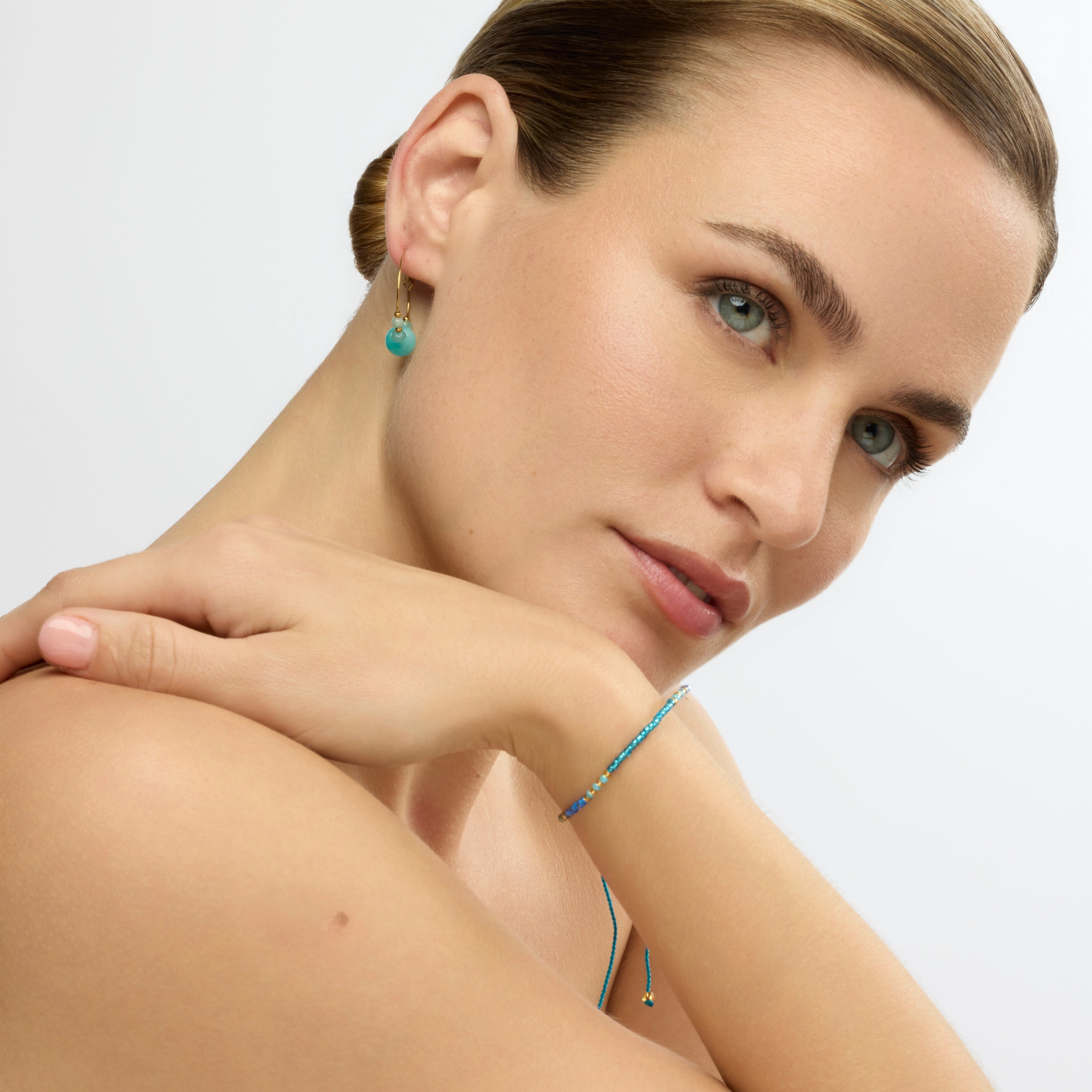 18k yellow gold and blue jade earrings - Gimra