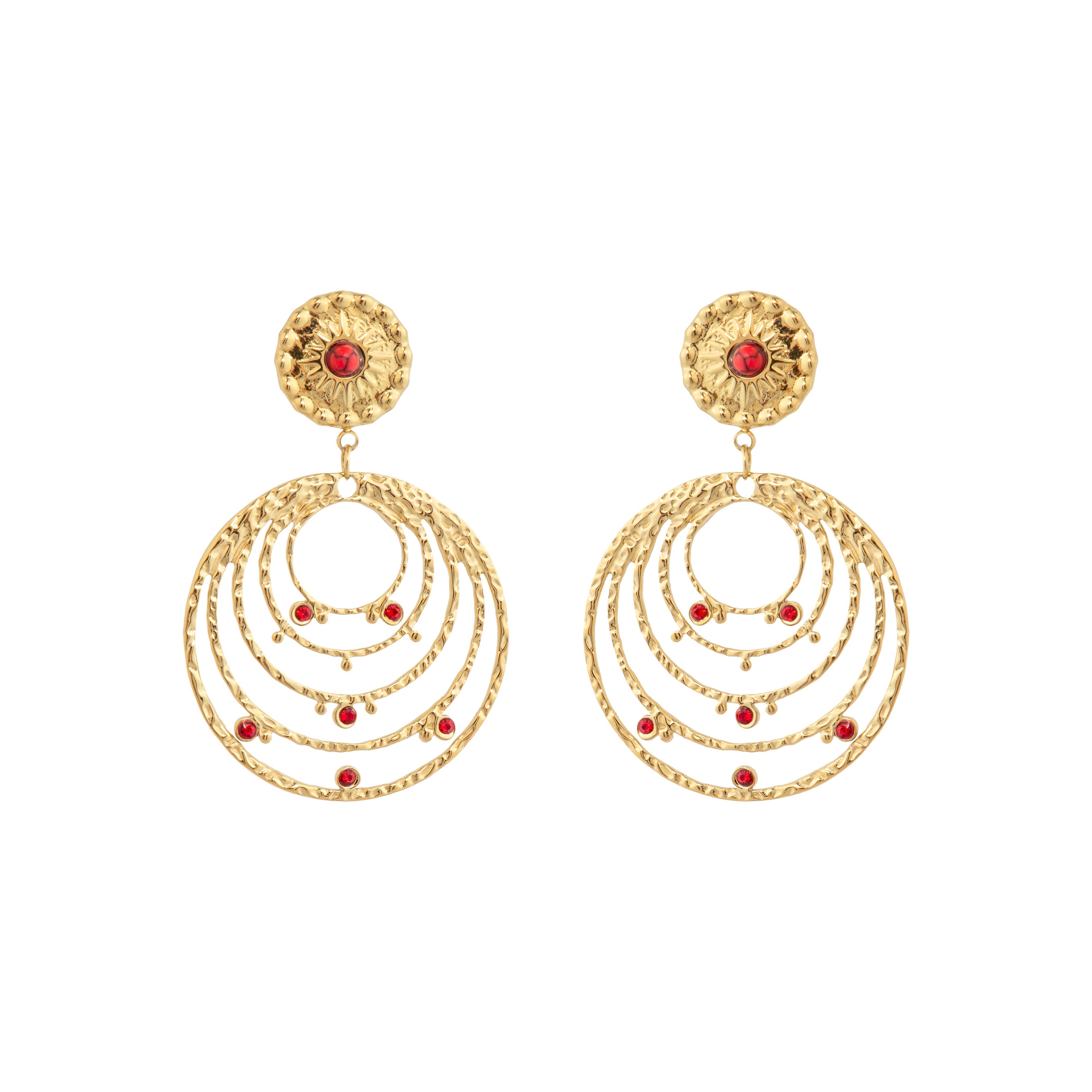 18k yellow gold and red crystal earrings - Malema