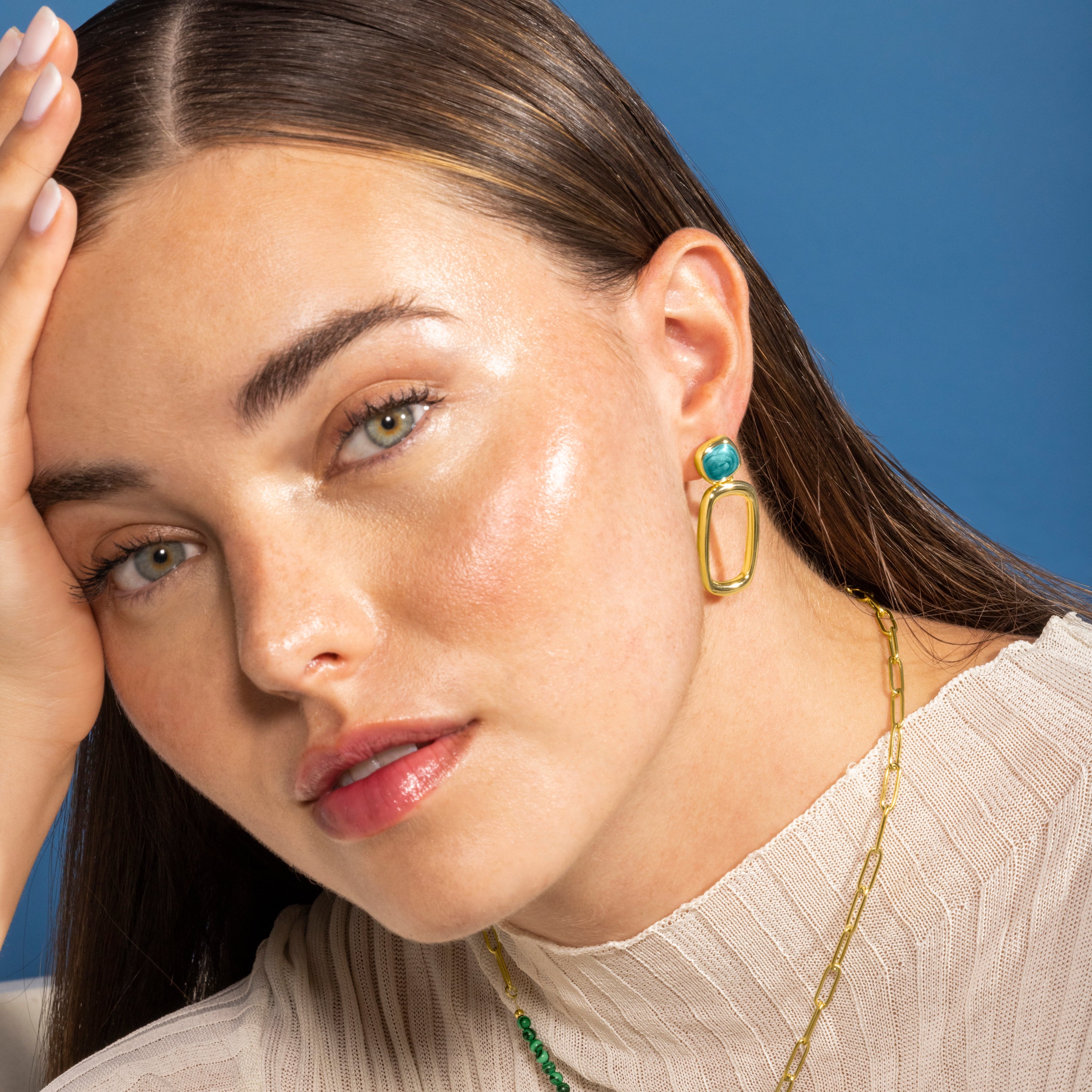 Green Resin Earrings Finished in 18K Yellow Gold - Orzur