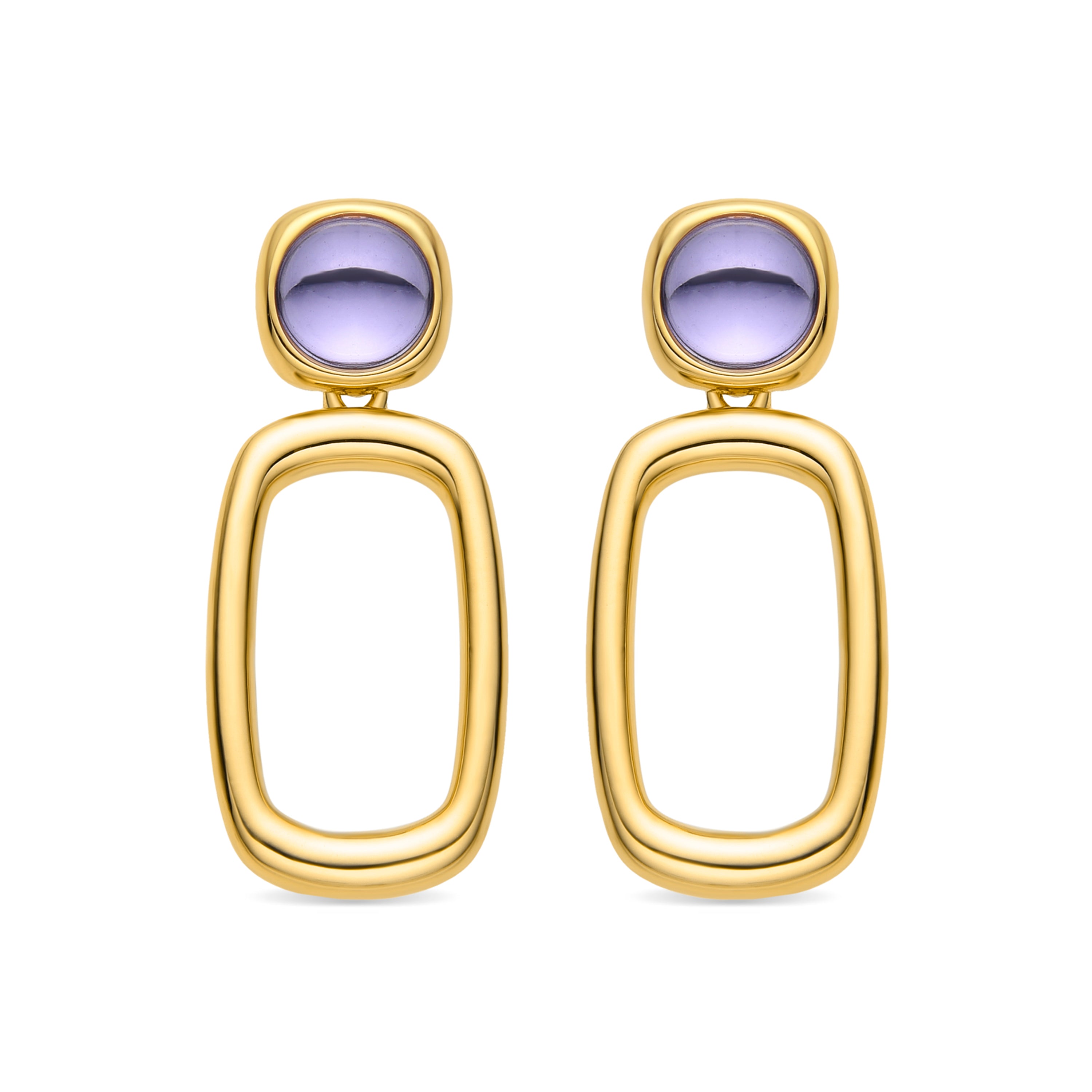 Earrings with Purple Crystal, 18k Gold Finish - Orzur