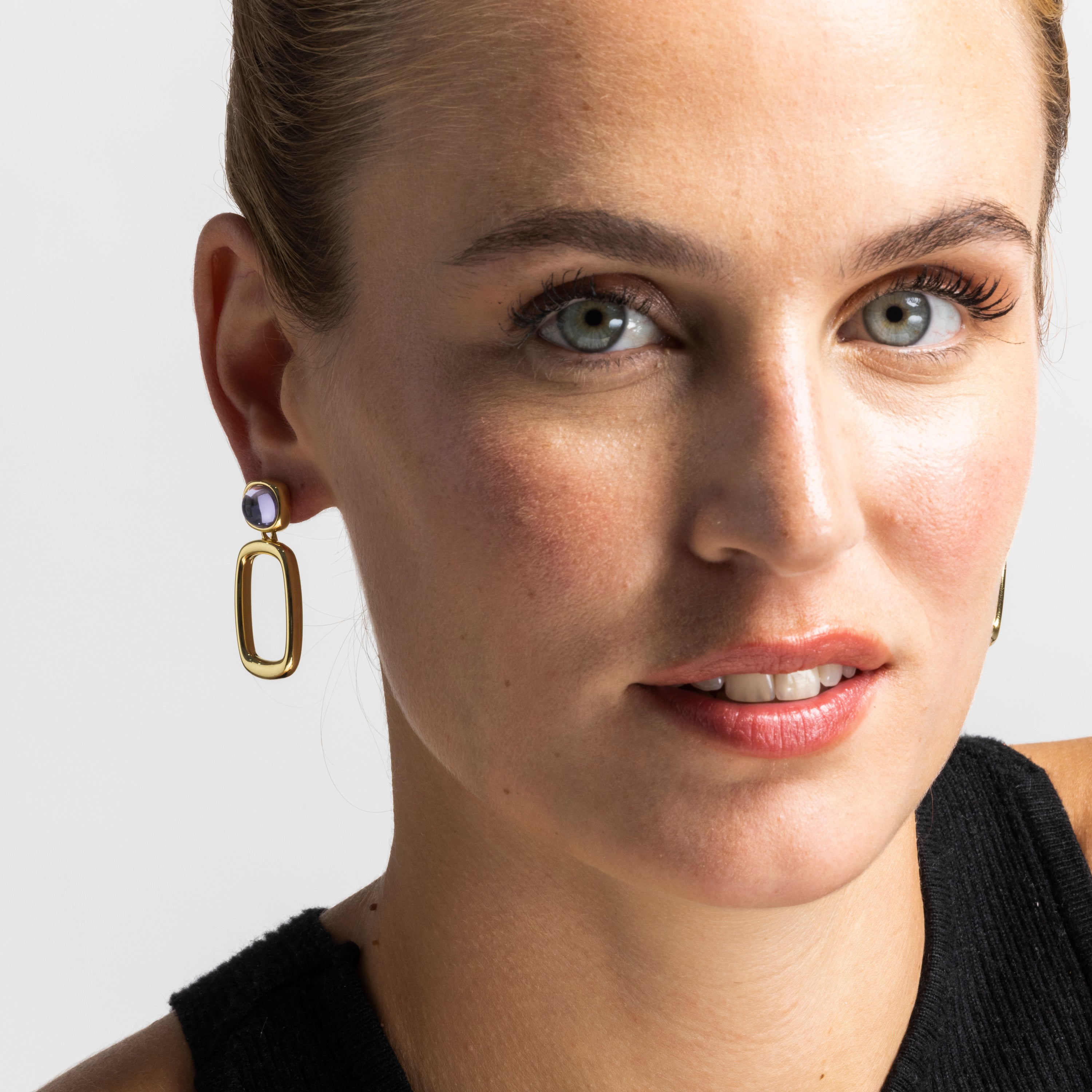 Earrings with Purple Crystal, 18k Gold Finish - Orzur