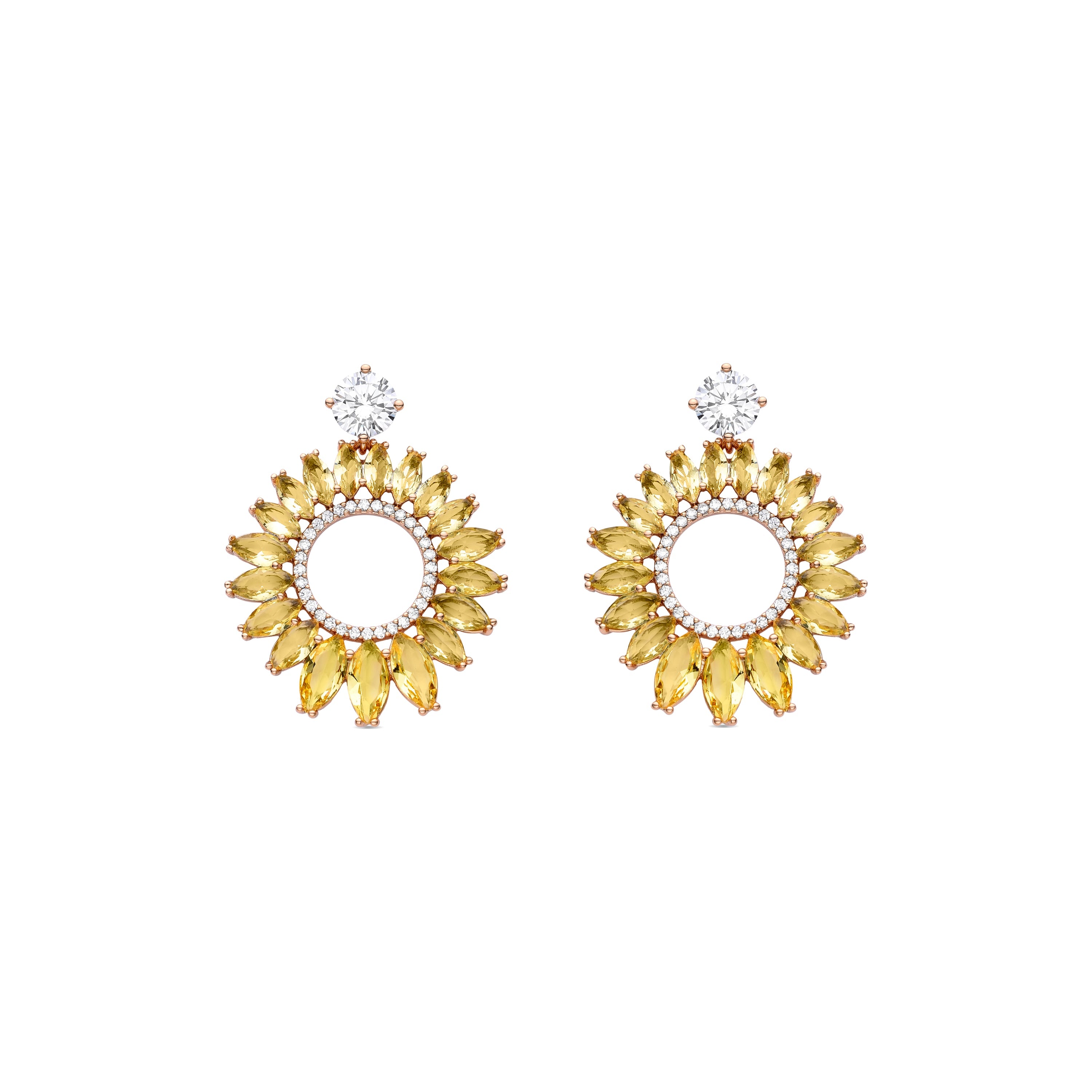 Yellow Crystal Earrings finished in 18K yellow gold - Lelyl