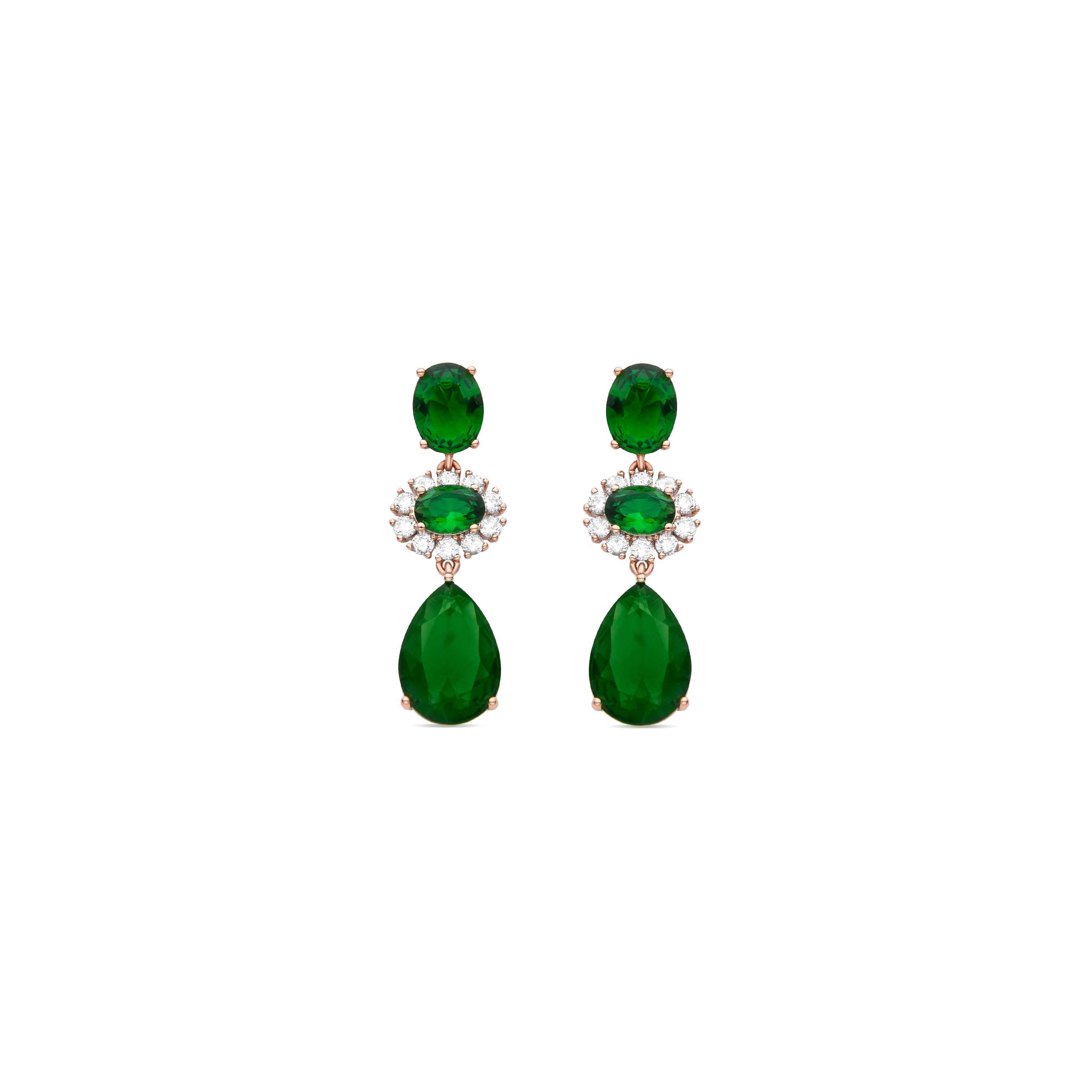 Green Crystal Earrings finished in 18K yellow gold - Saueli