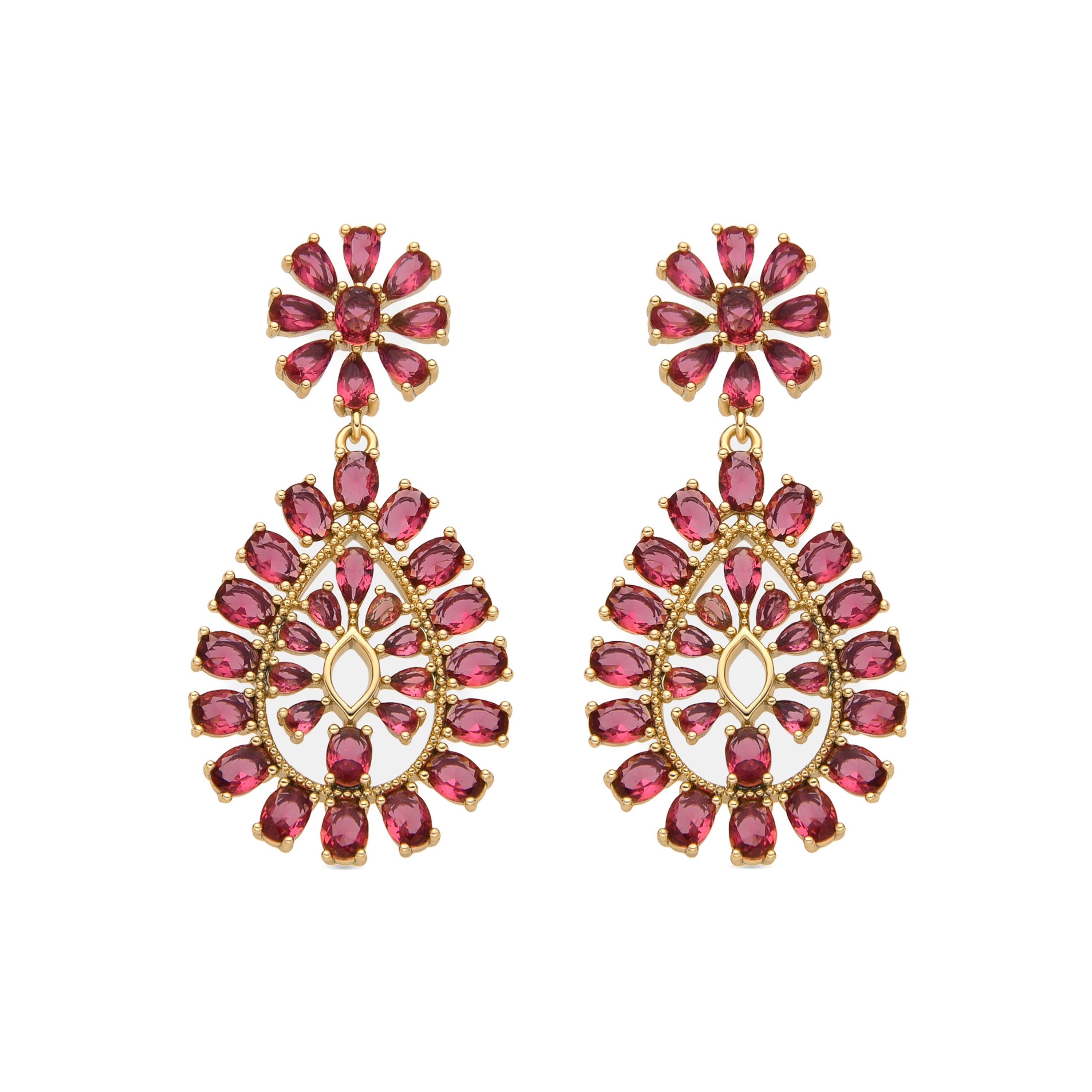 Pendientes con Circonita Rubí acabado oro 18k - Sharam
