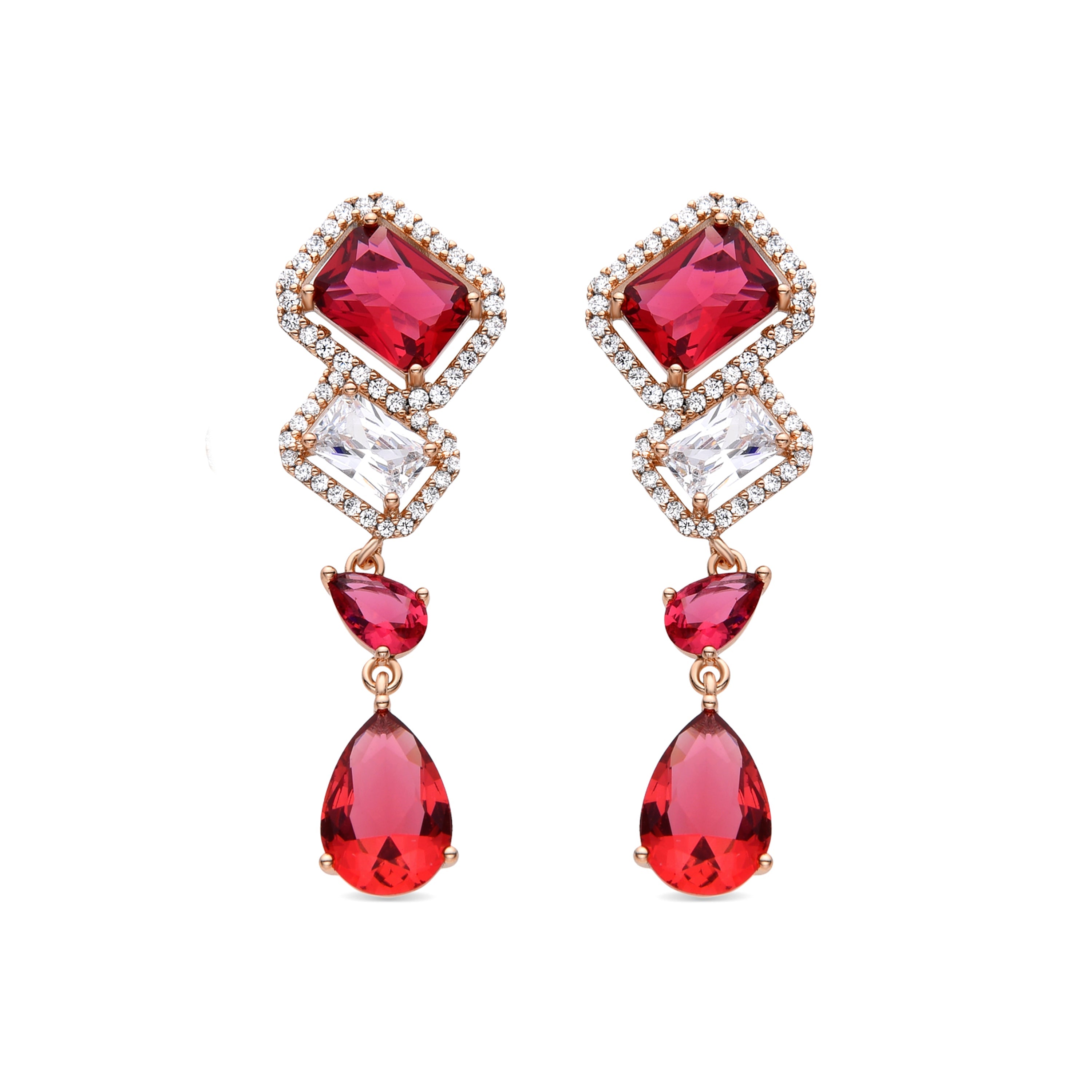 Ruby Zirconia Earrings Finished in 18K Yellow Gold - Shukula
