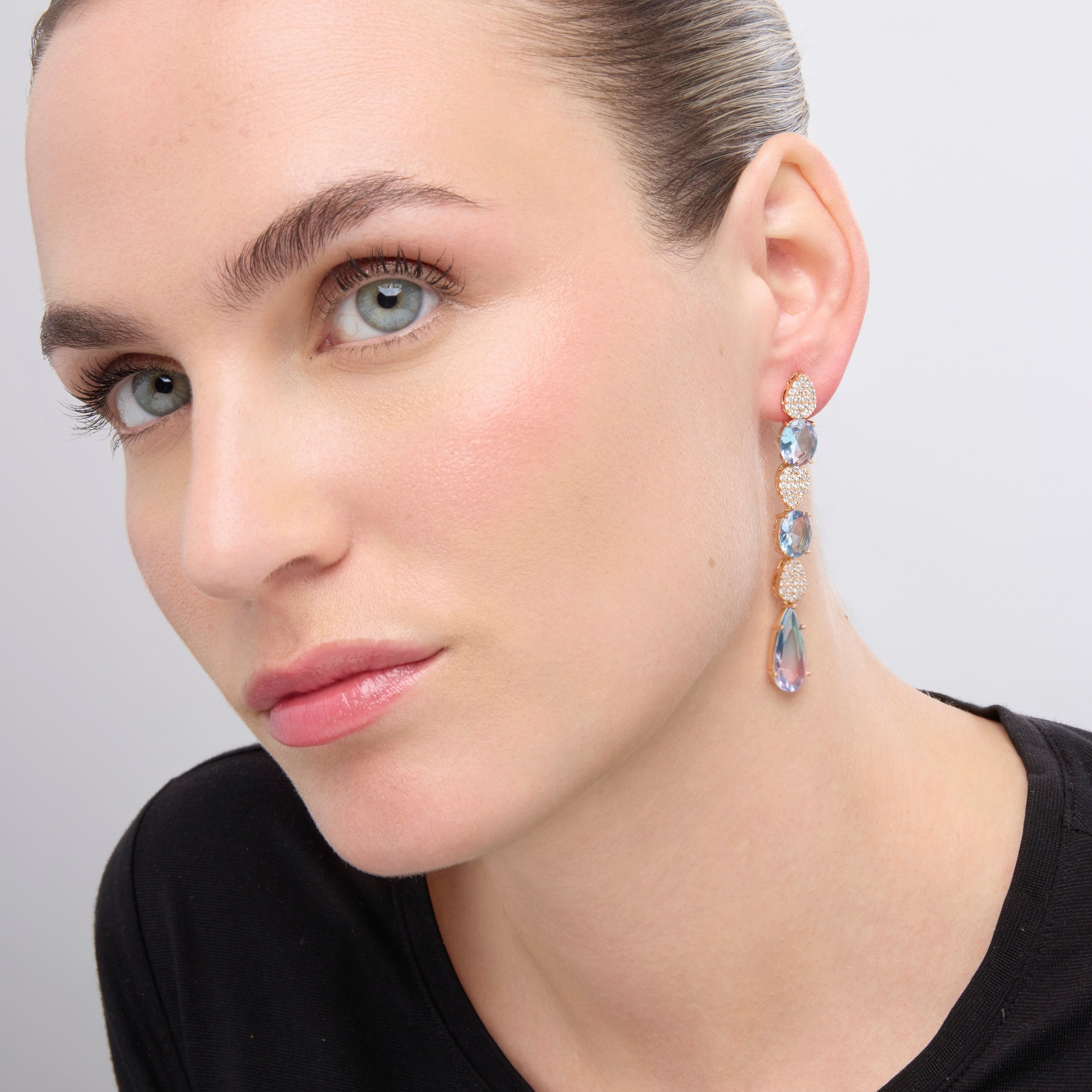 Pendientes con Circonita Multicolor acabado oro 18k - Dirio