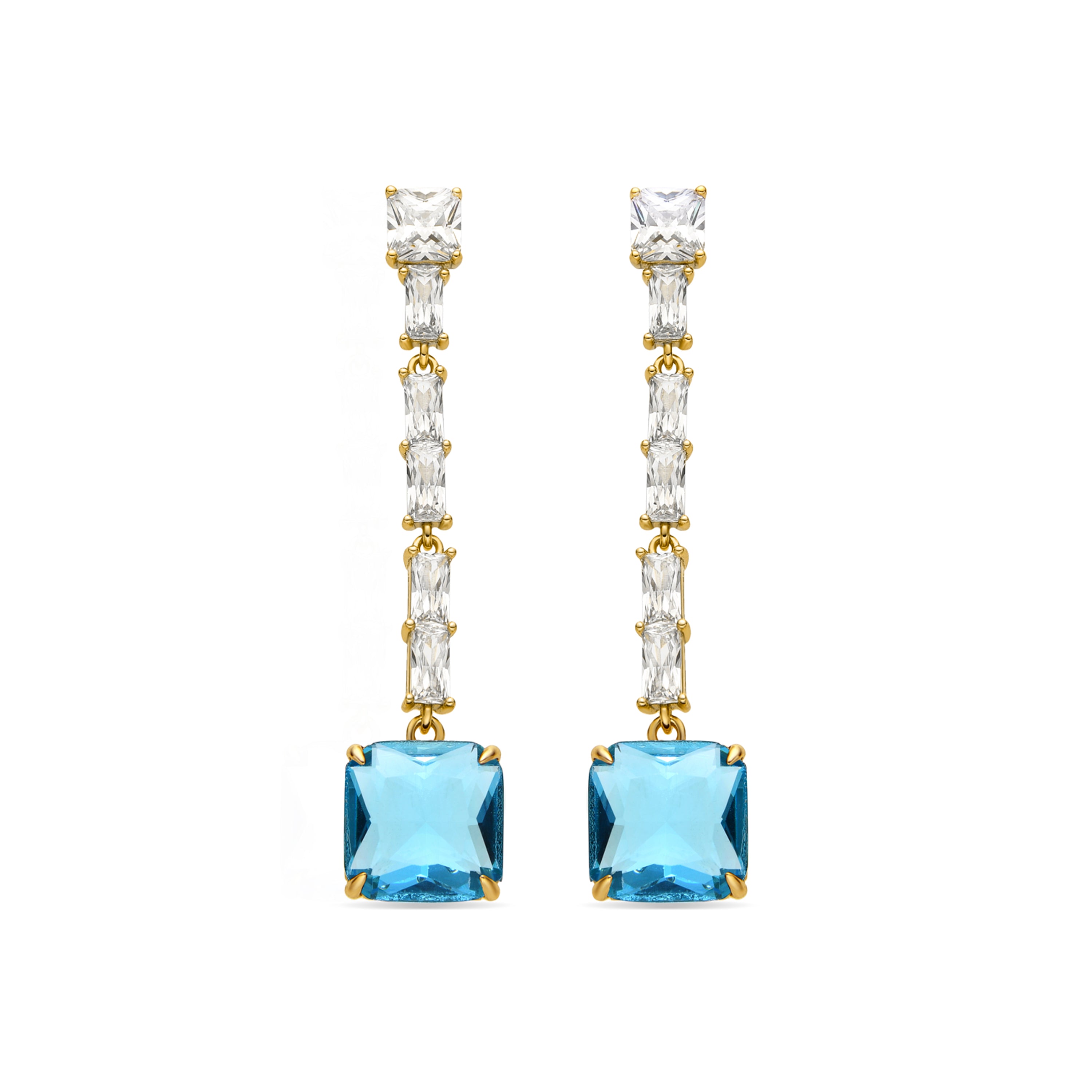 Pendientes con Circonita Aguamarina acabado oro 18k - Waraim