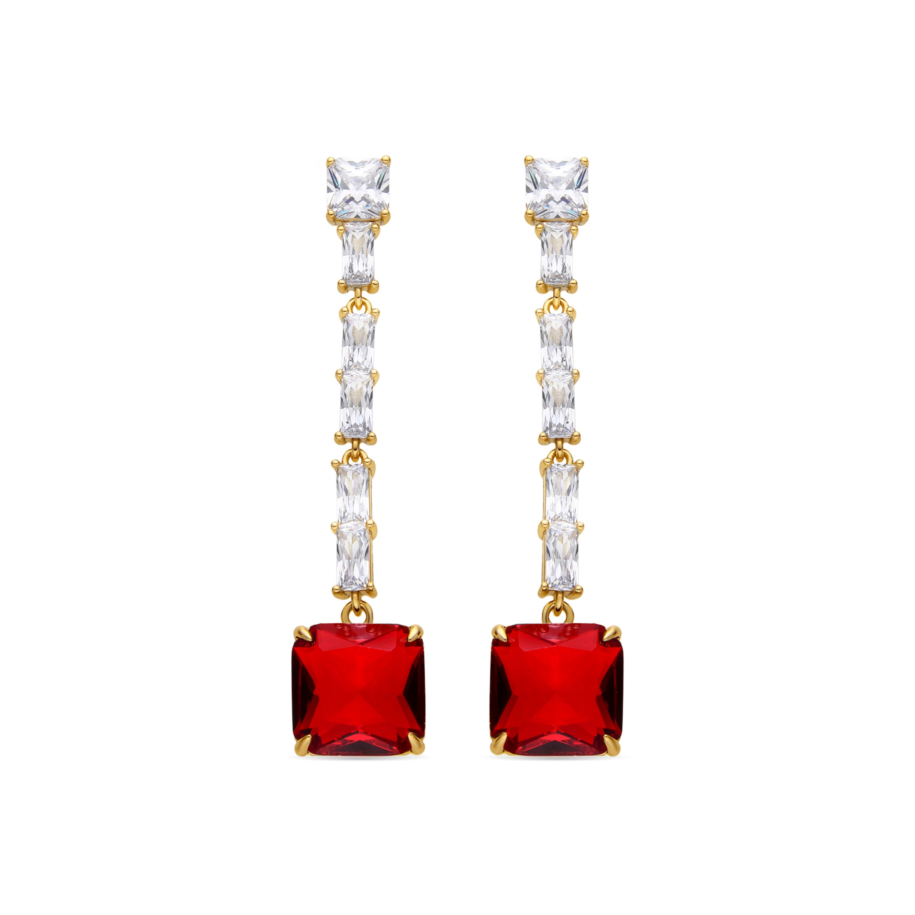 Pendientes con Circonita Rubí acabado oro 18k - Waraim