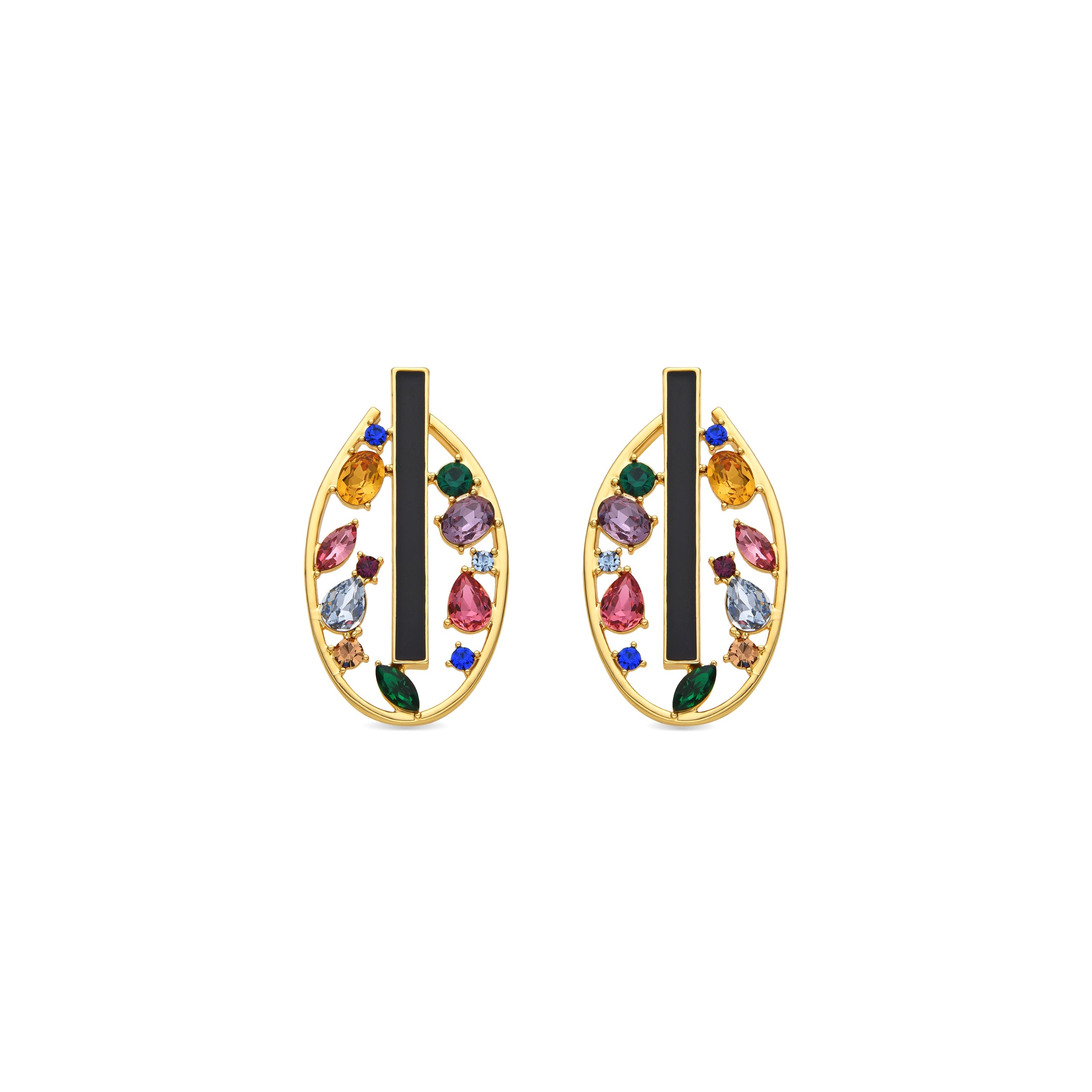 Multicolor Zirconia Earrings, 18k Gold Finish - Habyo