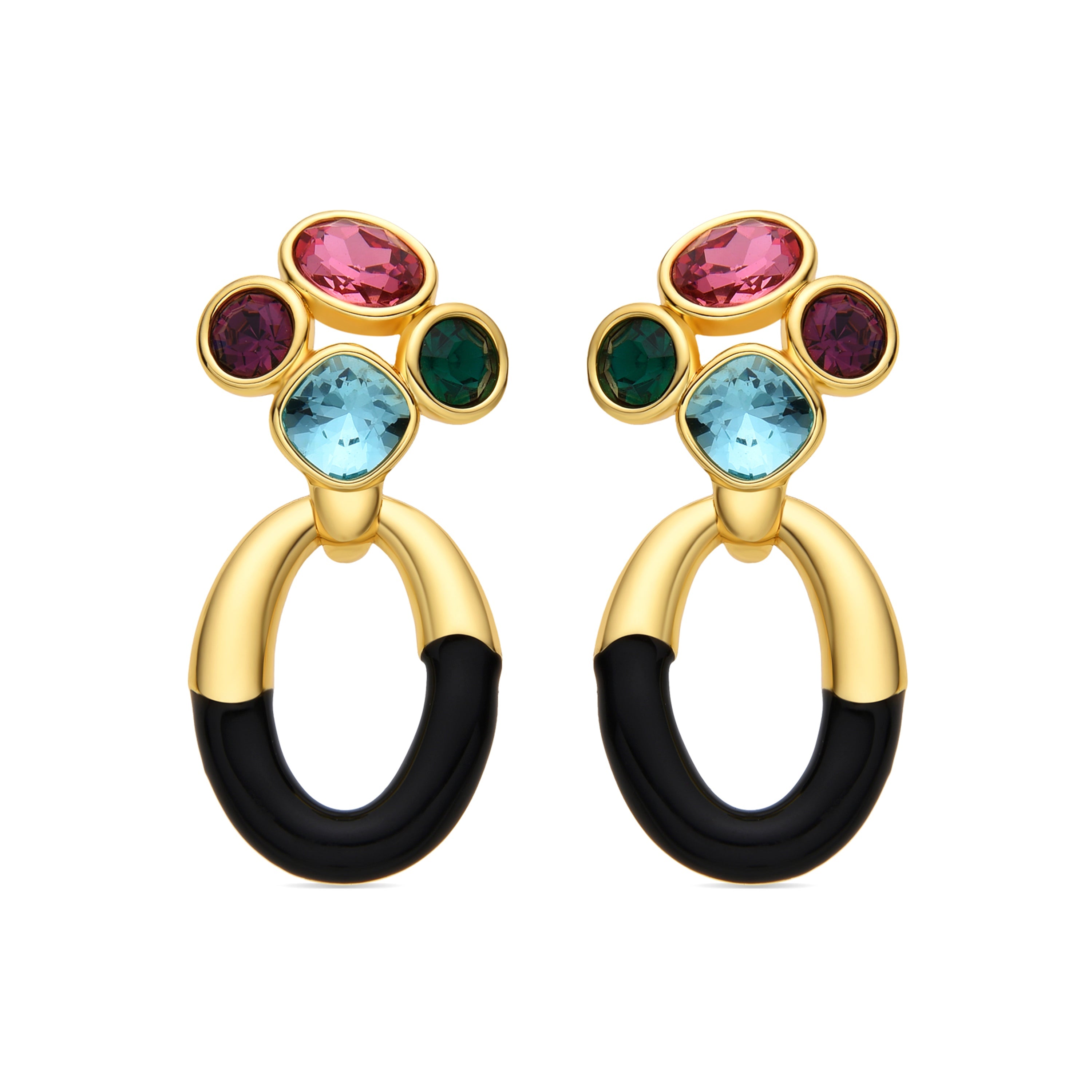Multicolor Zirconia Earrings, 18k Gold Finish - Adba