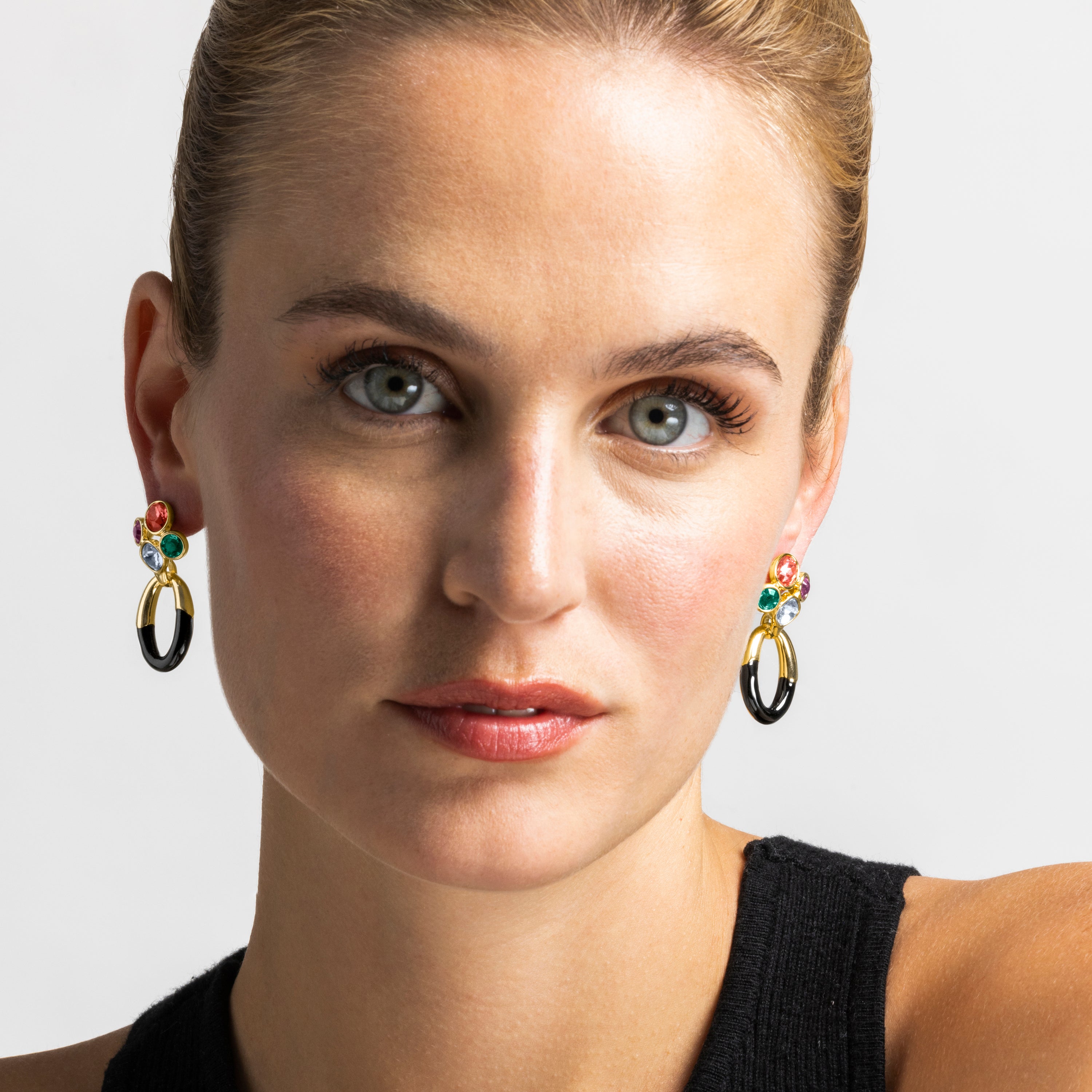 Multicolor Zirconia Earrings, 18k Gold Finish - Adba