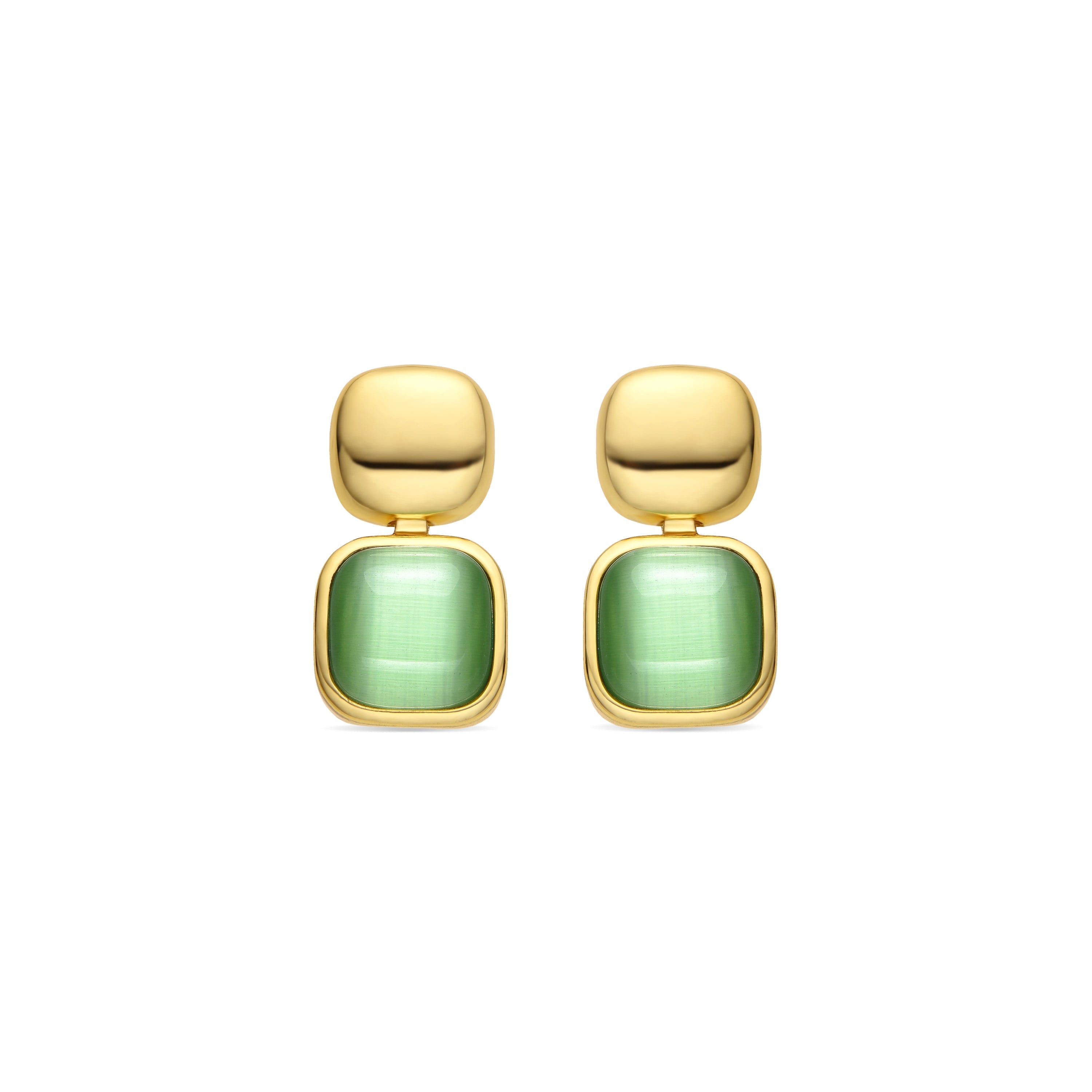 Green Cat's Eye Earrings, 18k Gold Finish - Laroi