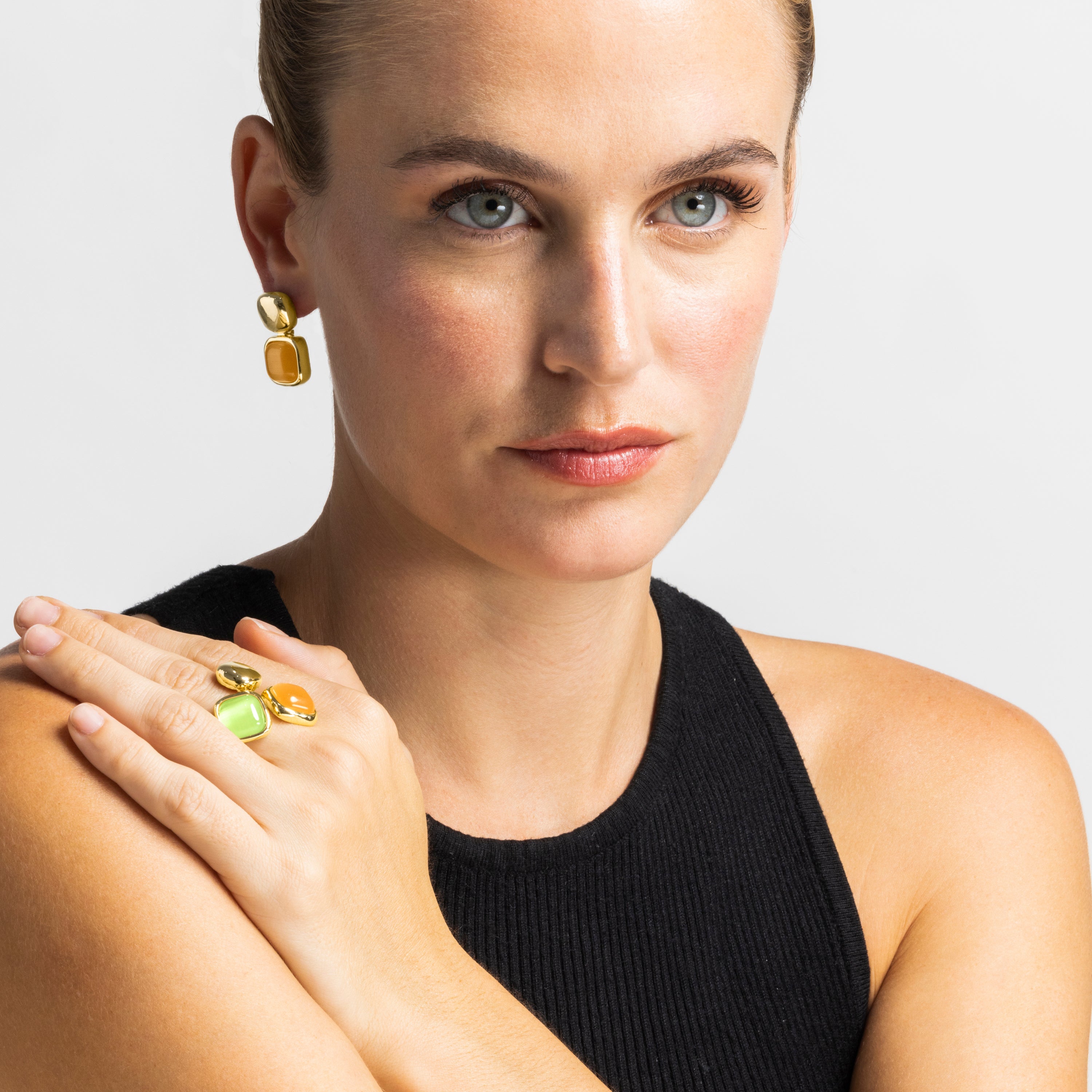Orange Cat's Eye Earrings with 18k Gold Finish - Laroi