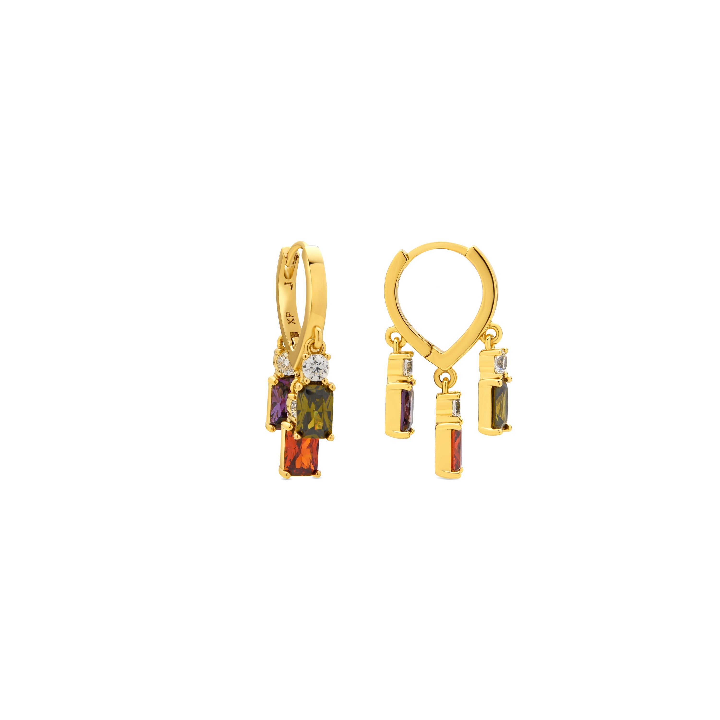 Multicolor Zirconia Earrings, 18k Yellow Gold Finish - Lanik