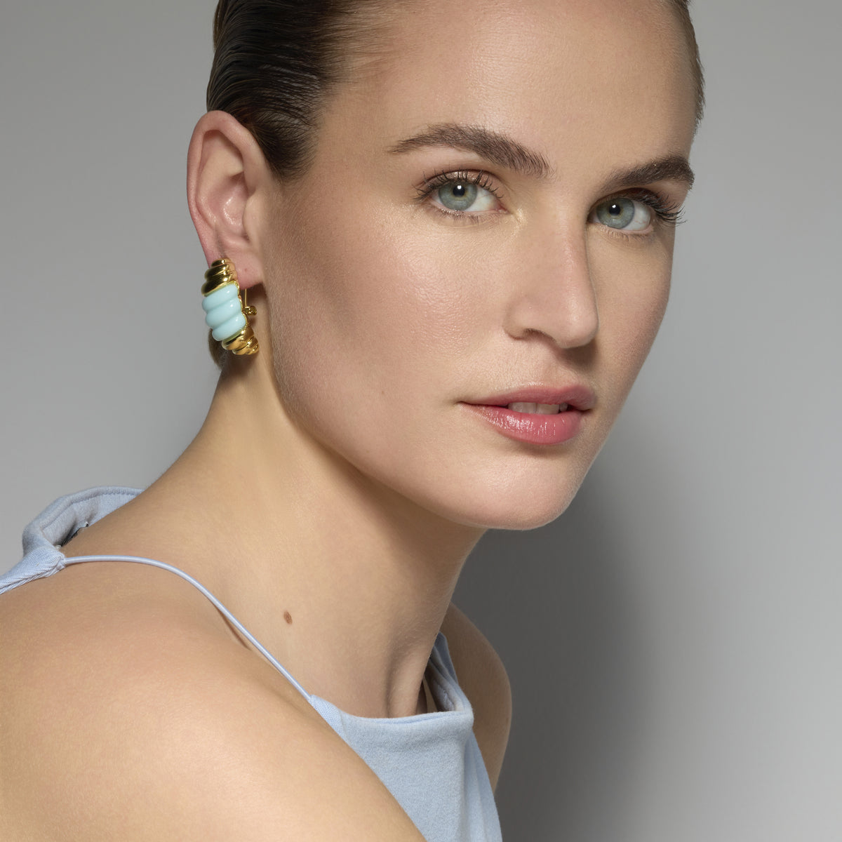 Rawil Blue Resin Earrings with 18k Yellow Gold Finish