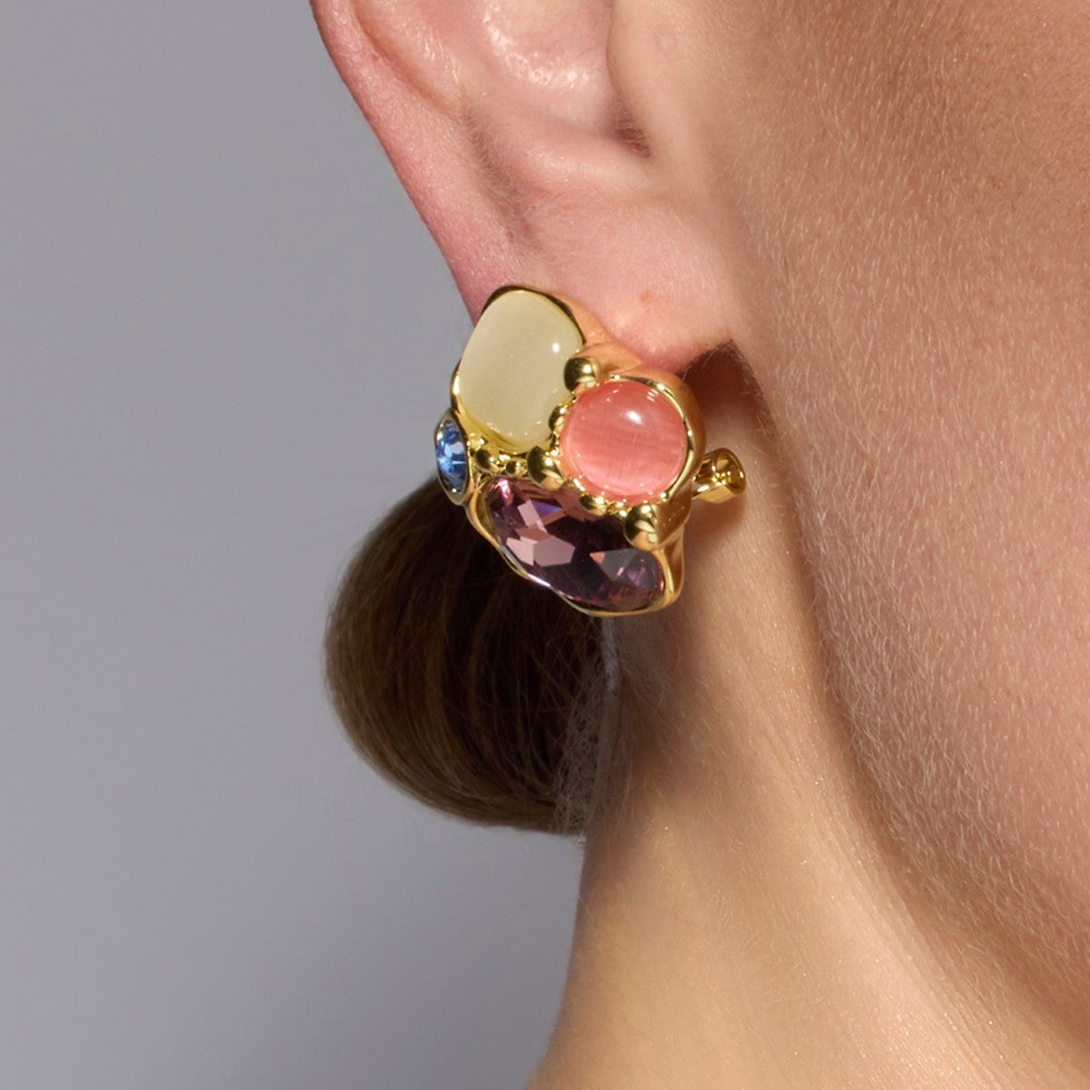 18k yellow gold and purple crystal earrings - Nedla