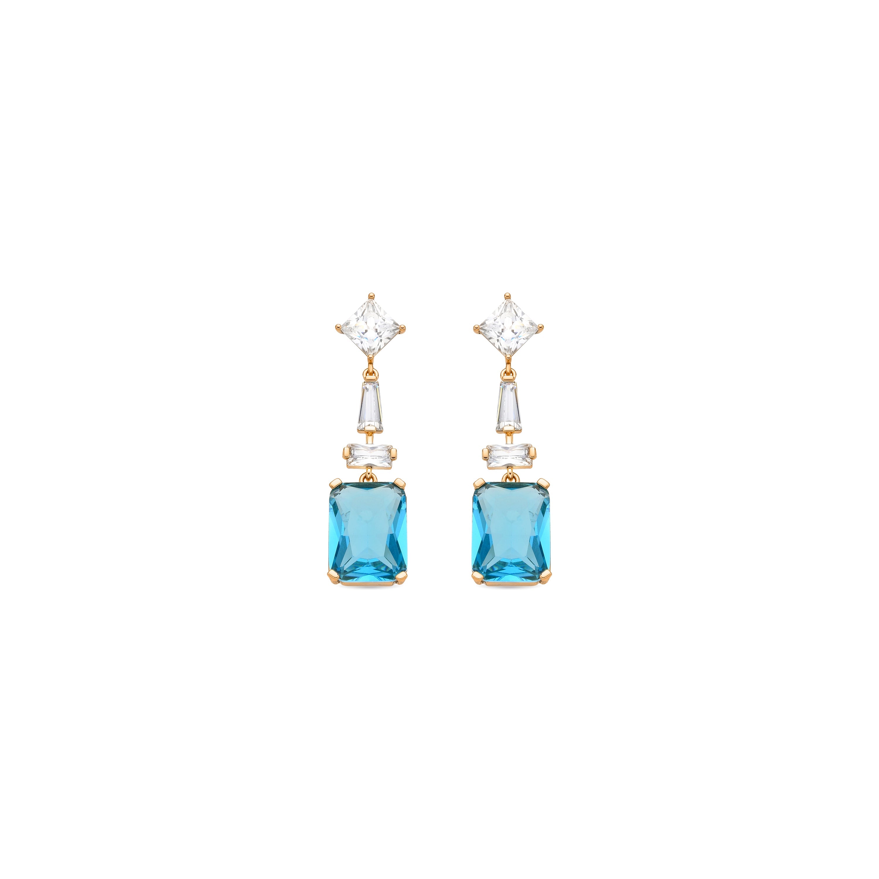 18k yellow gold finish earrings with Aquamarine Zirconia - Shafaw