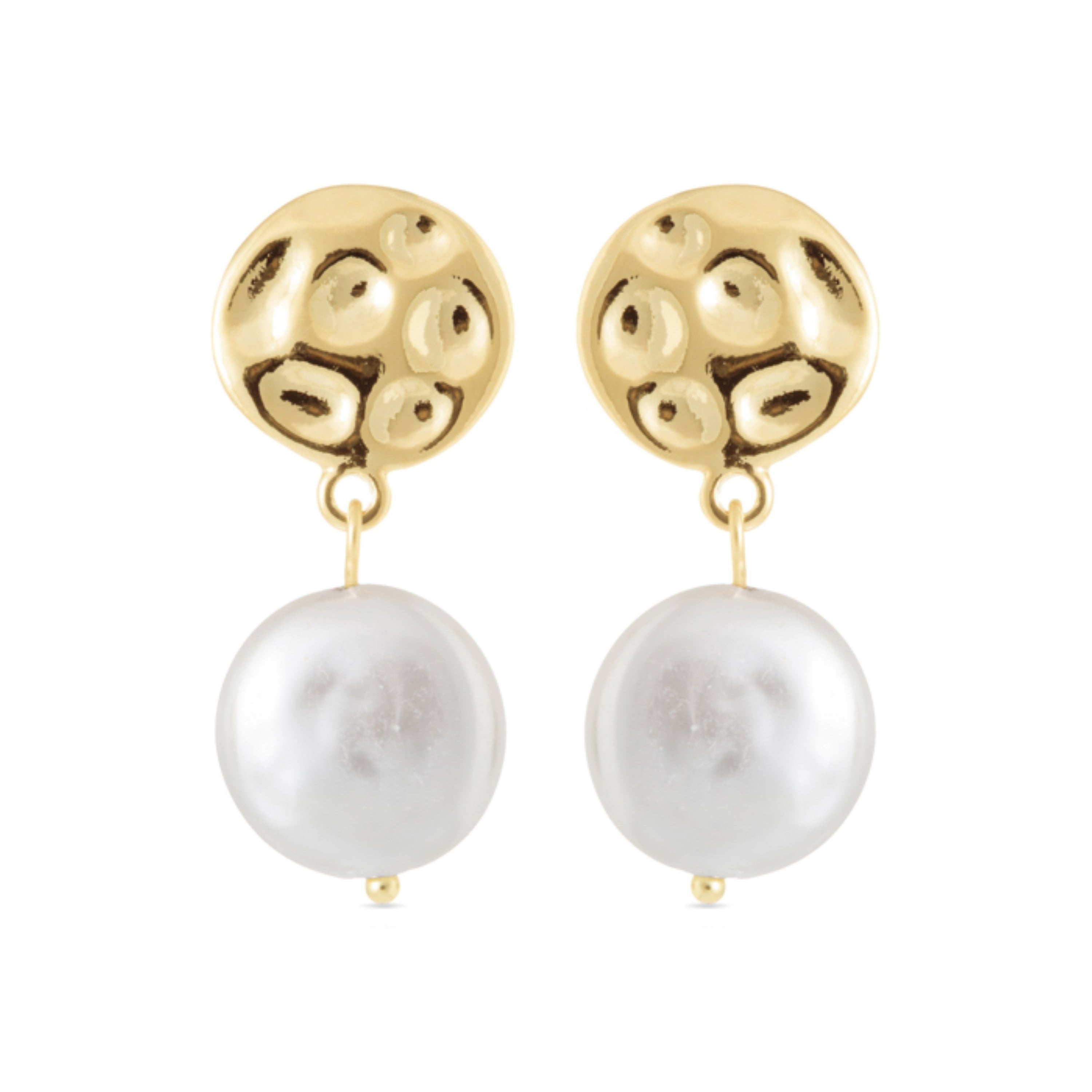 White Pearl Earrings Finished in 18K Yellow Gold - Durdana