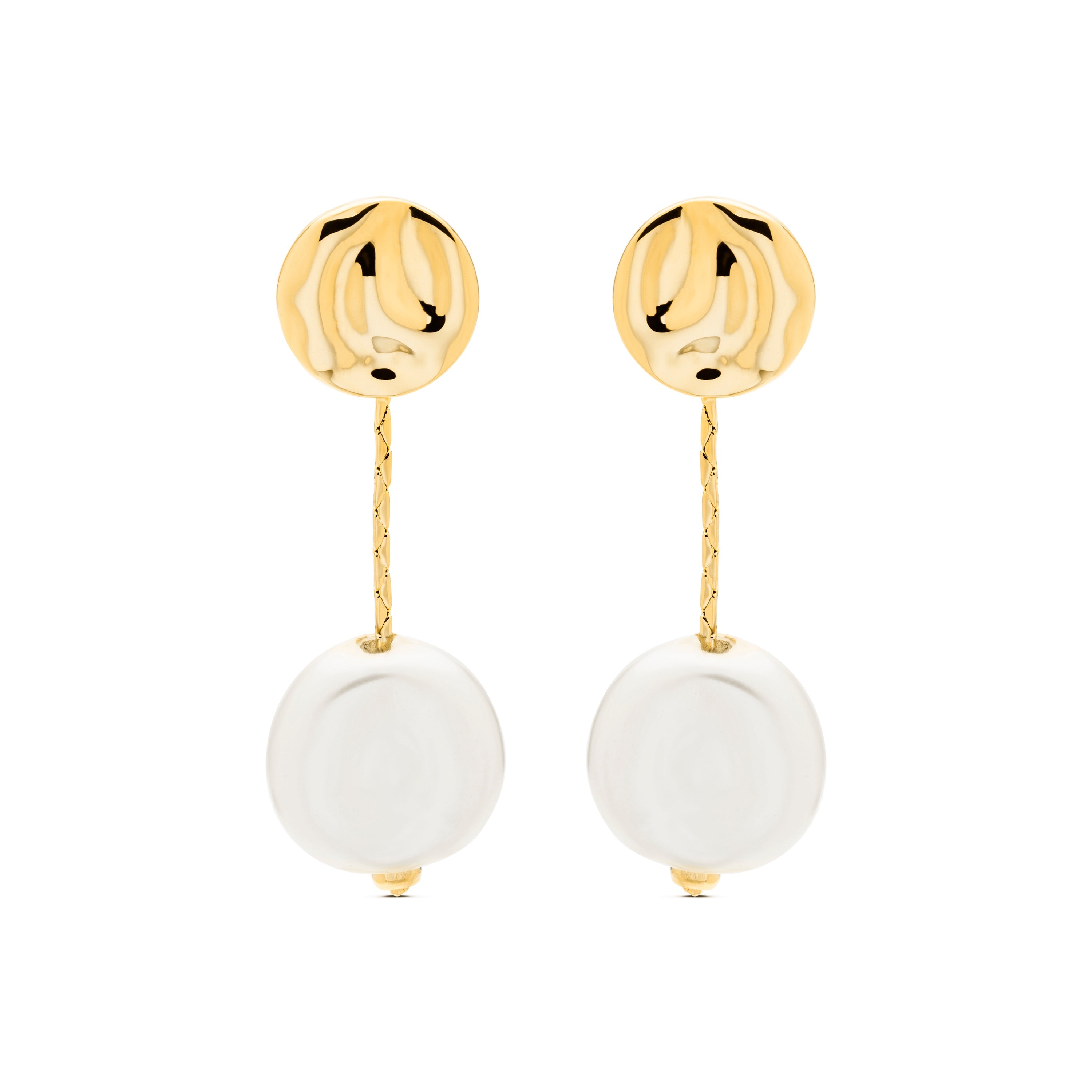 White Pearl Earrings Finished in 18K Yellow Gold - Vidthas