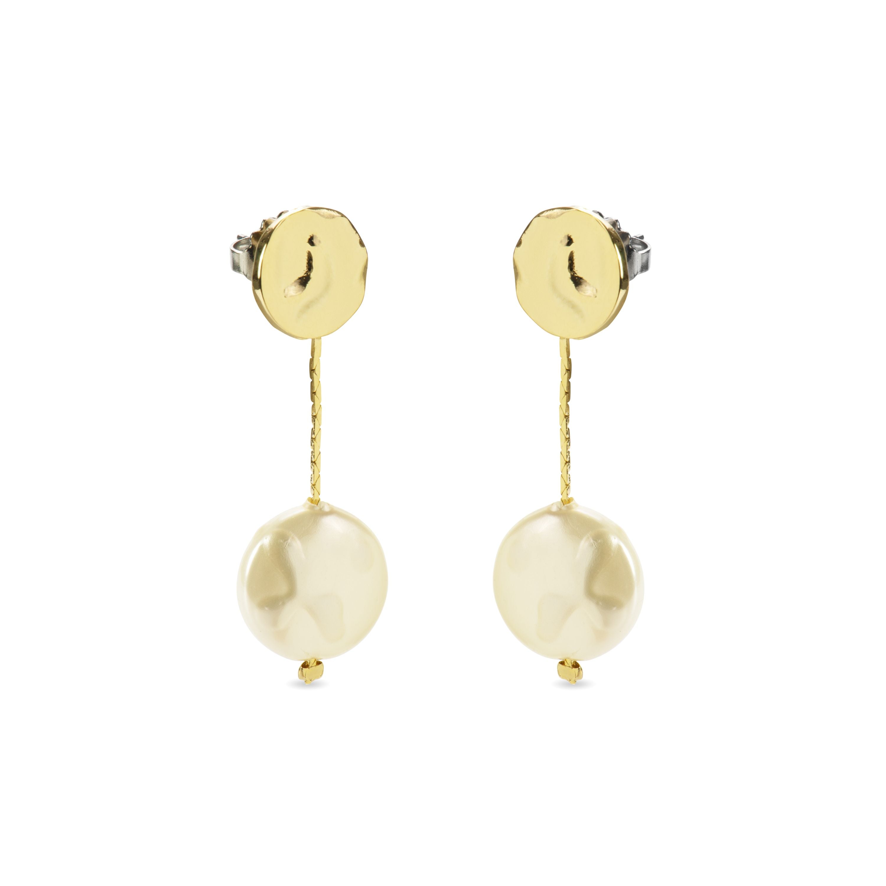 White Pearl Earrings Finished in 18K Yellow Gold - Vidthas