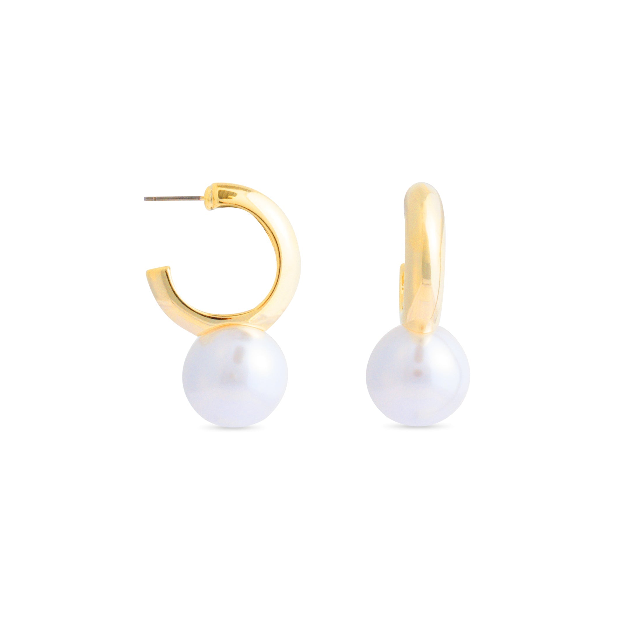 White Pearl Earrings Finished in 18K Yellow Gold - Nesh