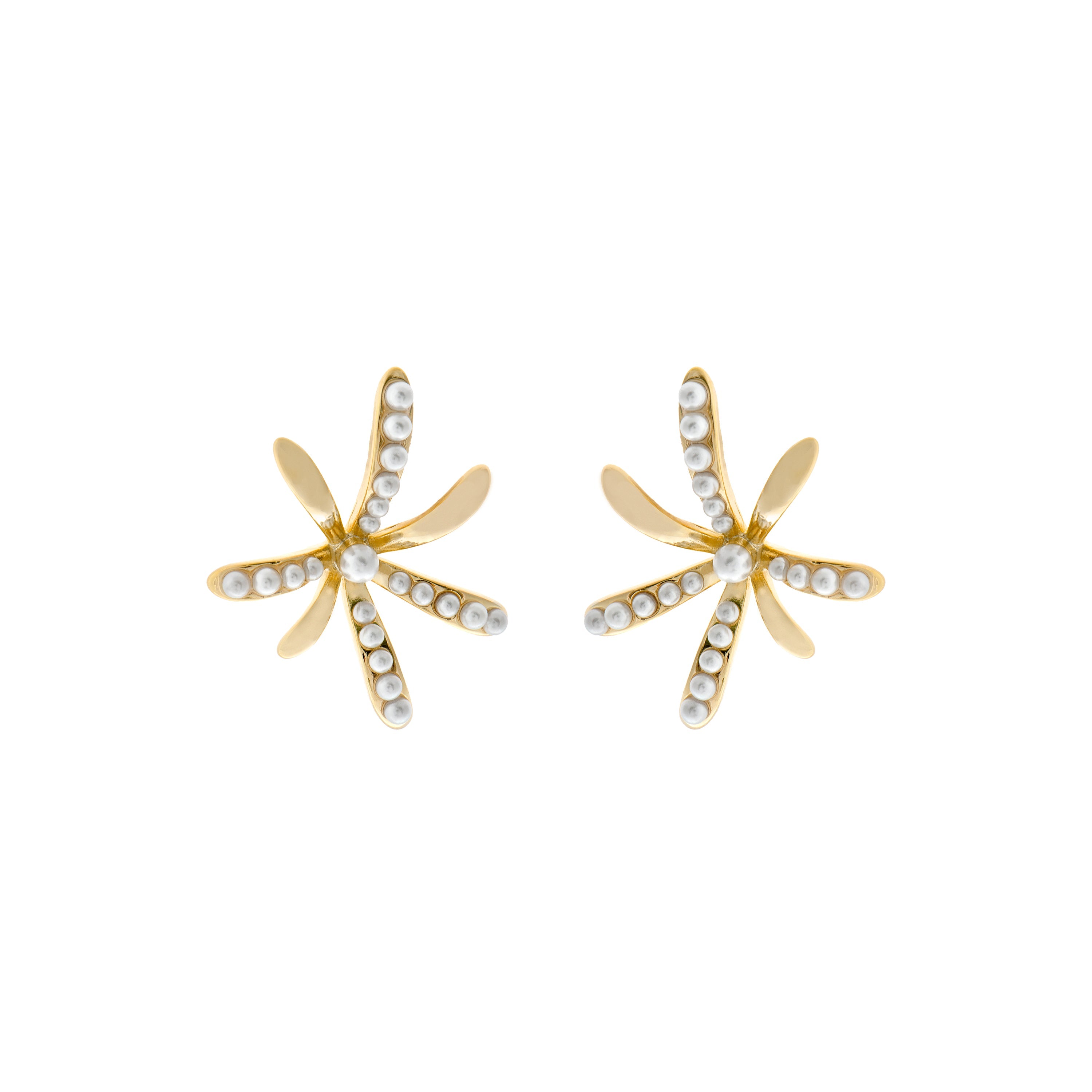 White Pearl Earrings with Rhodium Finish - Rismu
