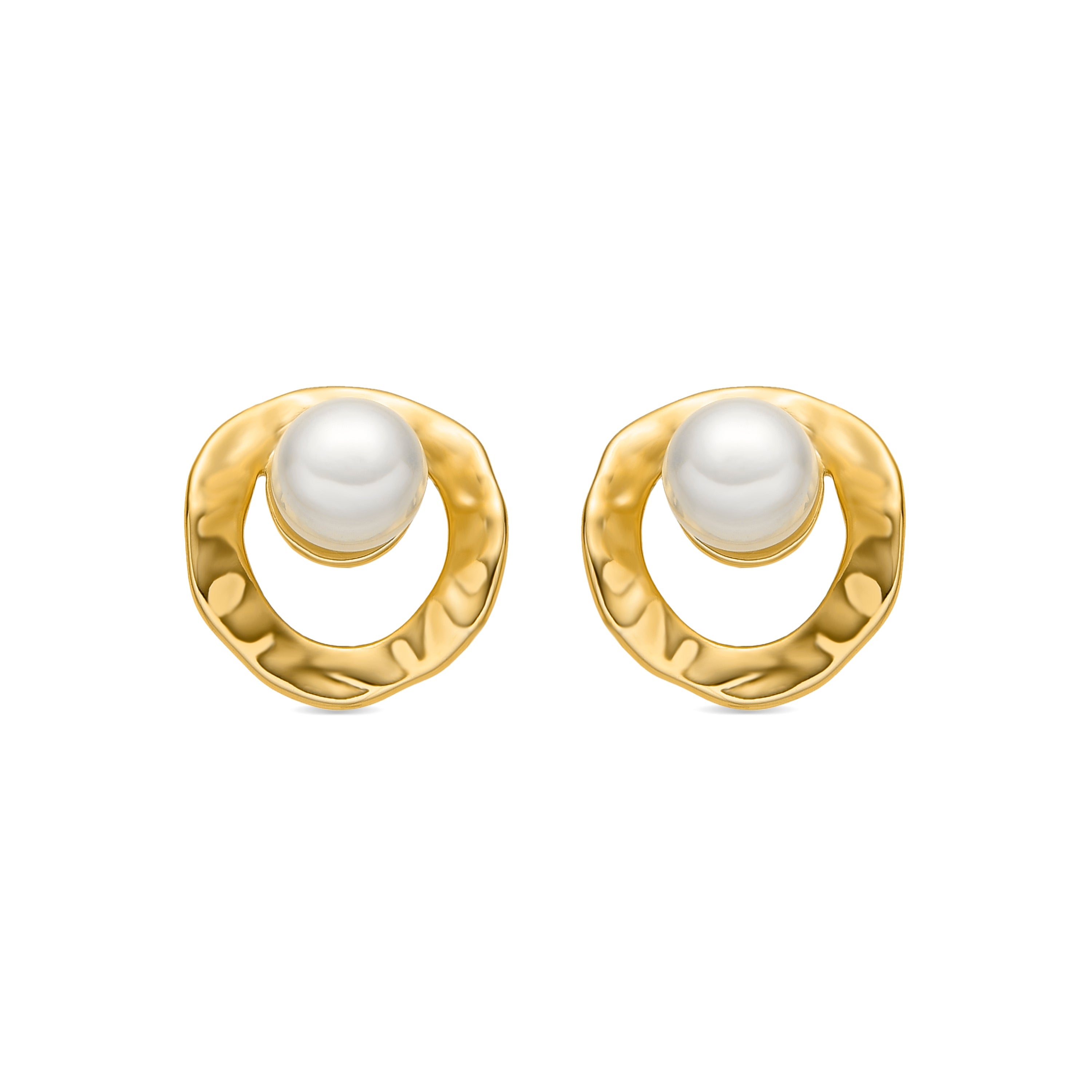 Pendientes con Perla Blanca acabado oro 18k - Ku