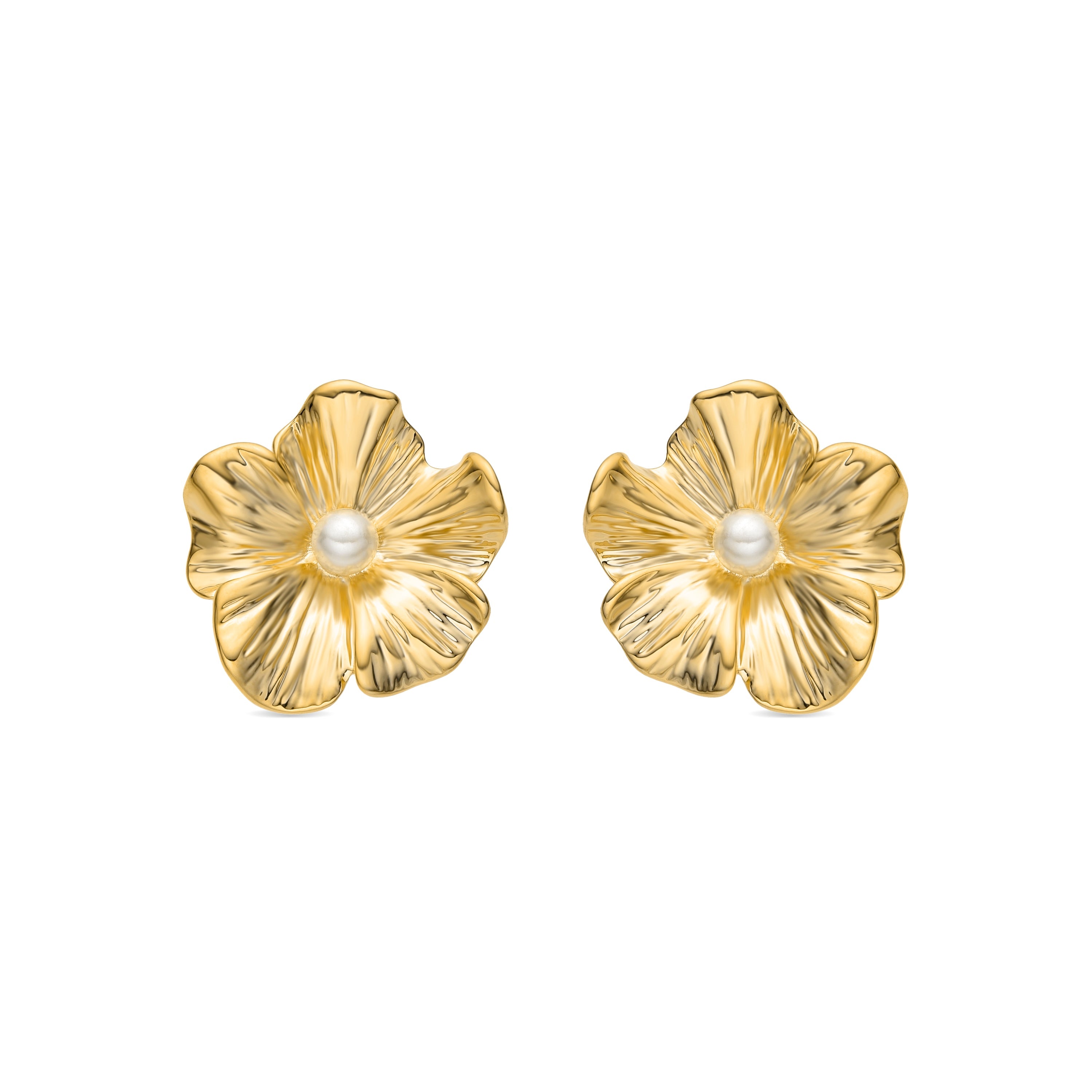 Earrings with White Pearl, 18k gold finish - Leod