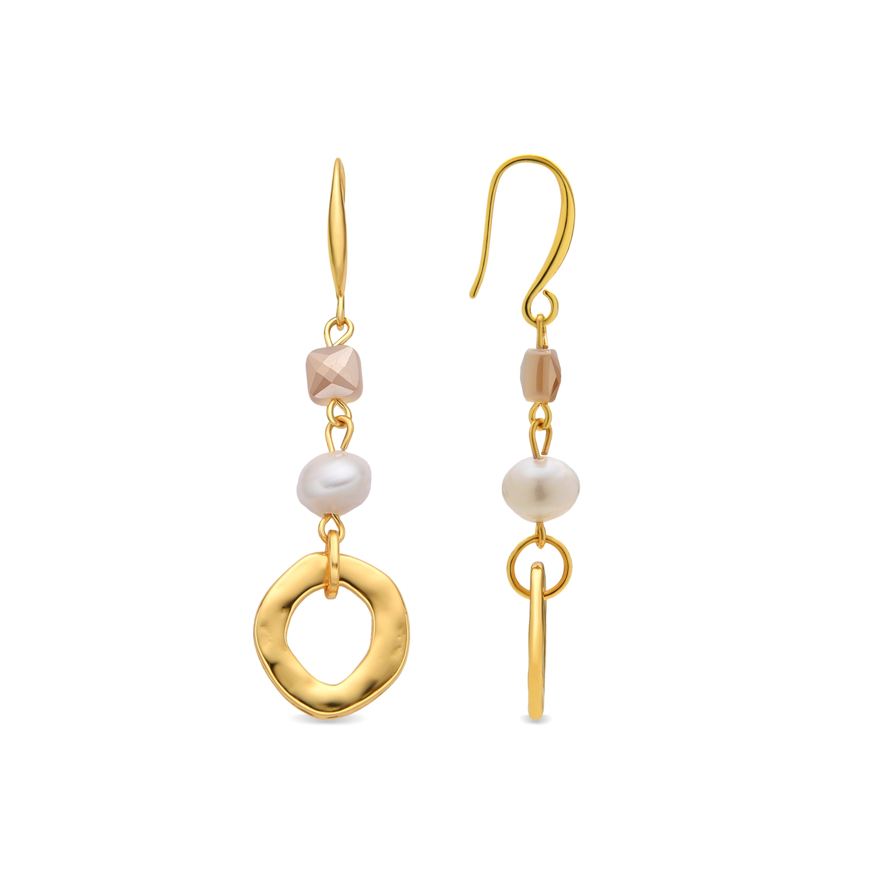 18k yellow gold and white pearl earrings - Diriki