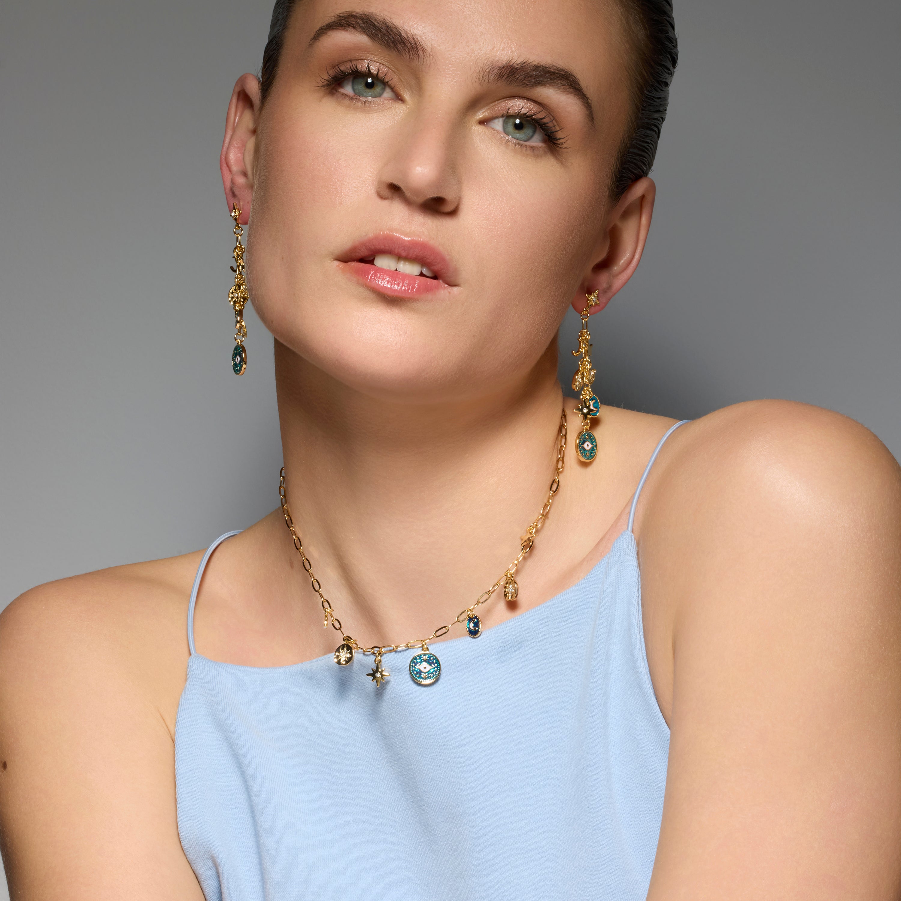 18k yellow gold and blue resin earrings - Wiwik