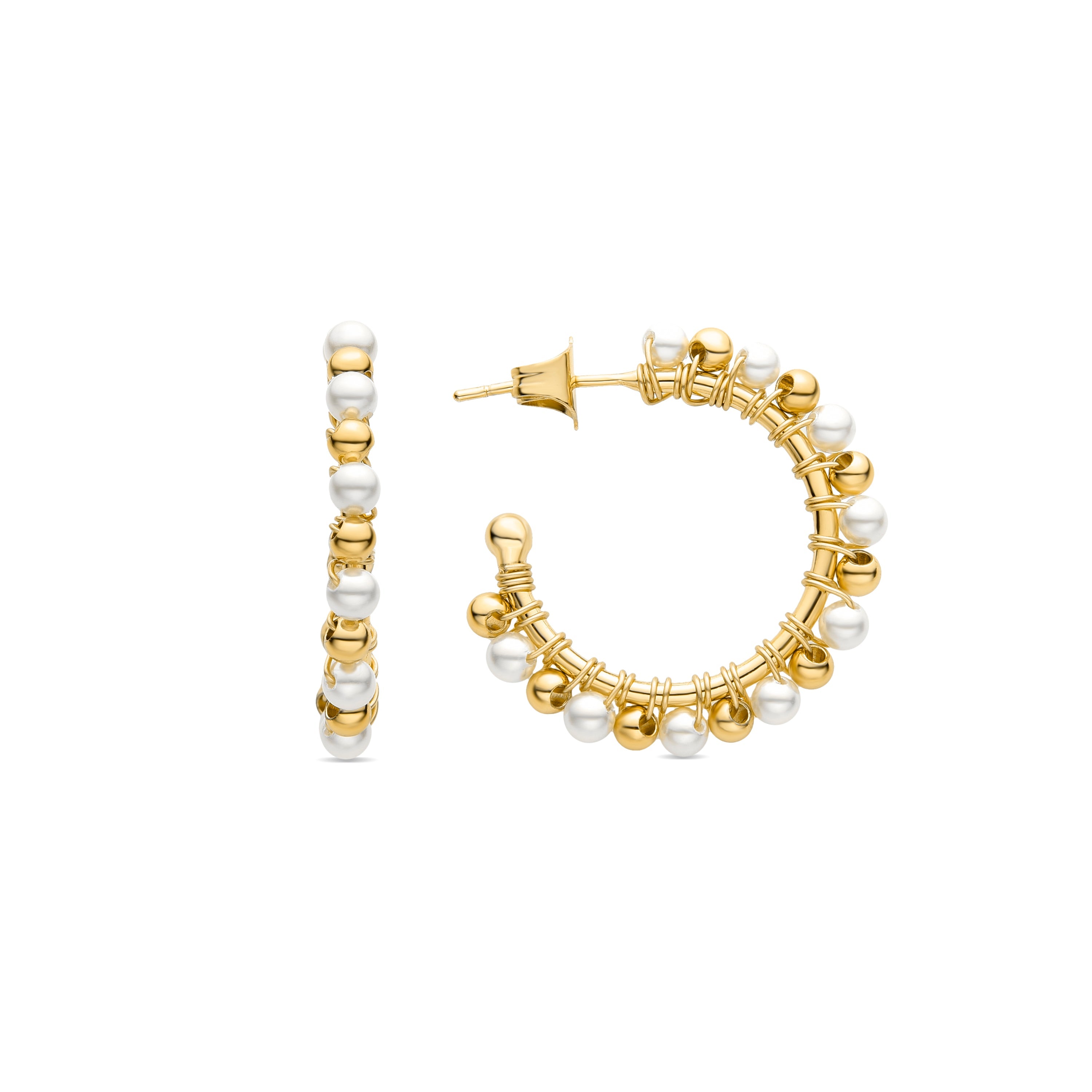 White Pearl Earrings Finished in 18K Yellow Gold - Aiel