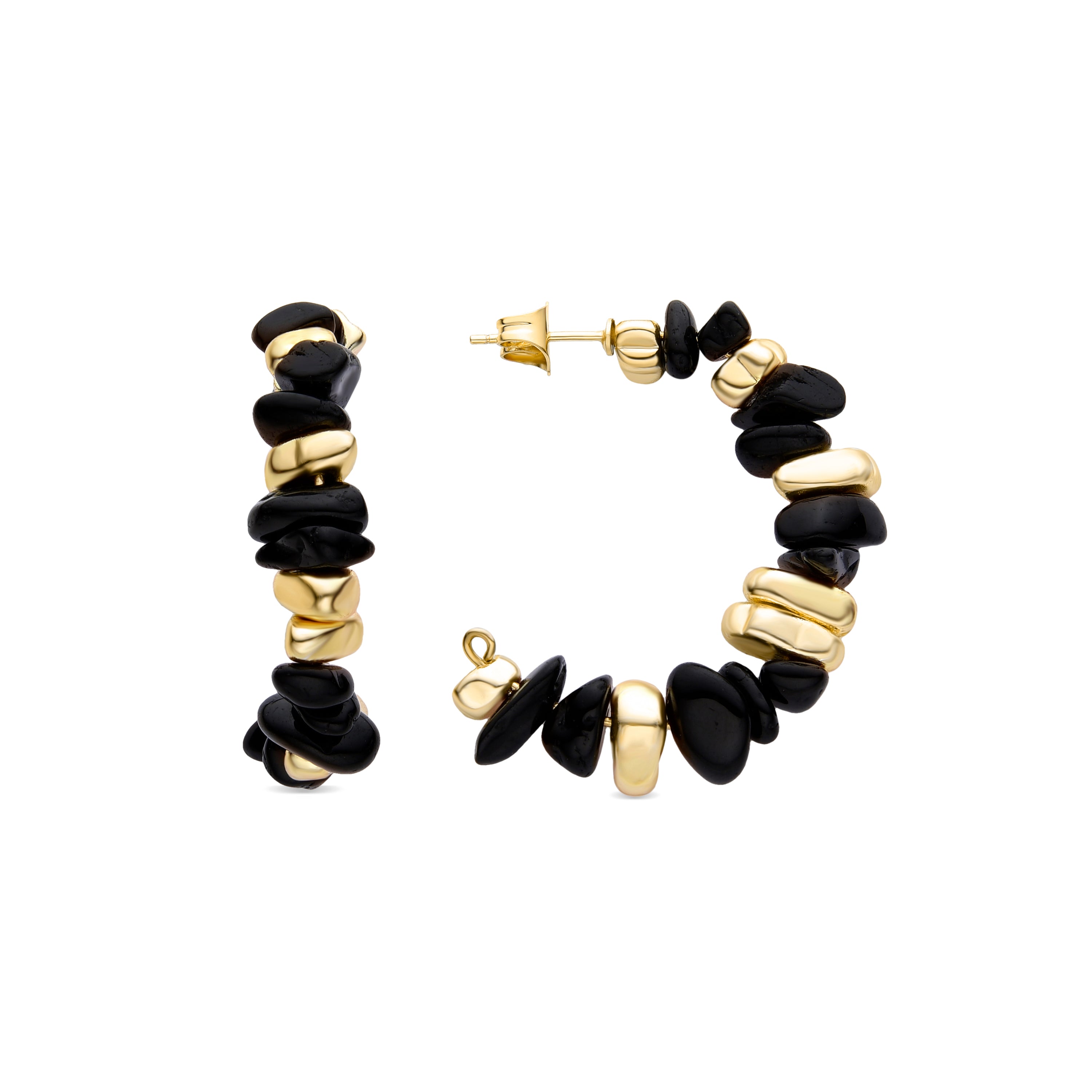 Black Agate earrings finished in 18K yellow gold - Delay