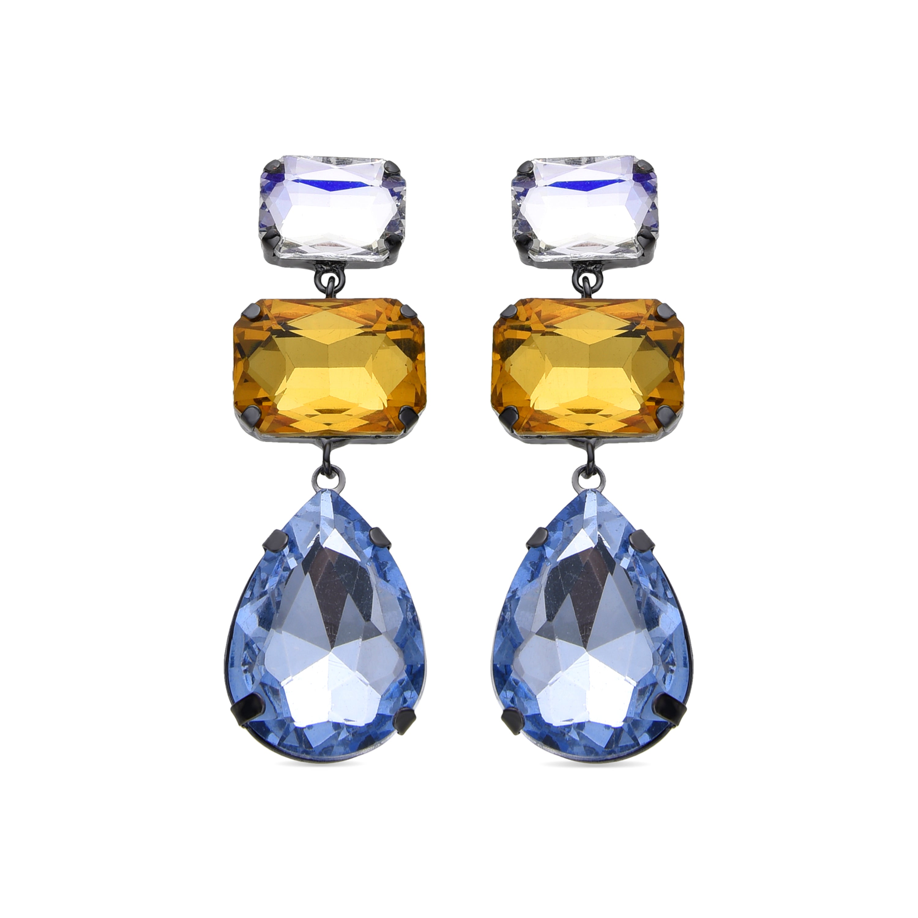 Blue Crystal Earrings finished in 18K yellow gold - Ifar