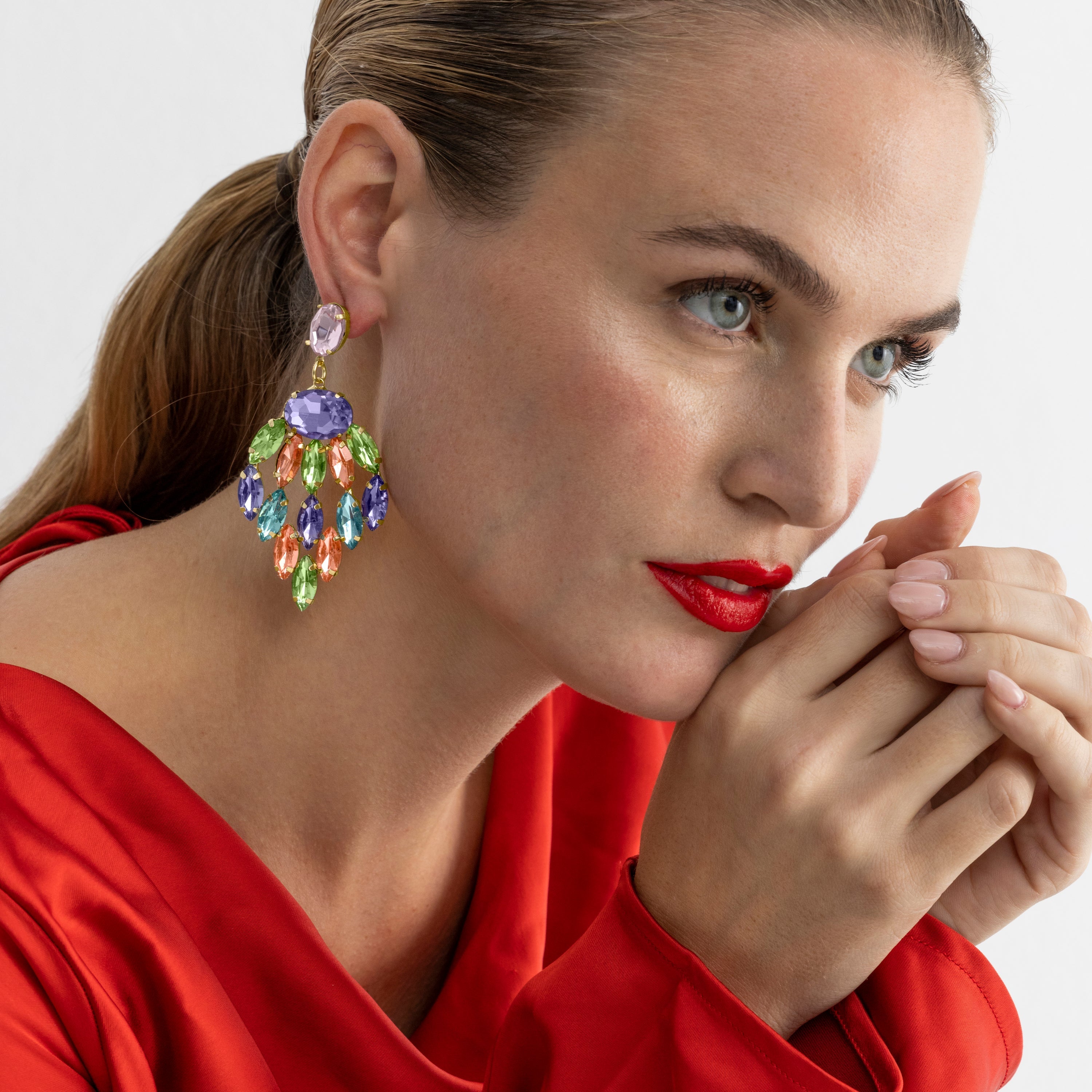 Pendientes con Cristal Multicolor acabado oro 18k - Imkas
