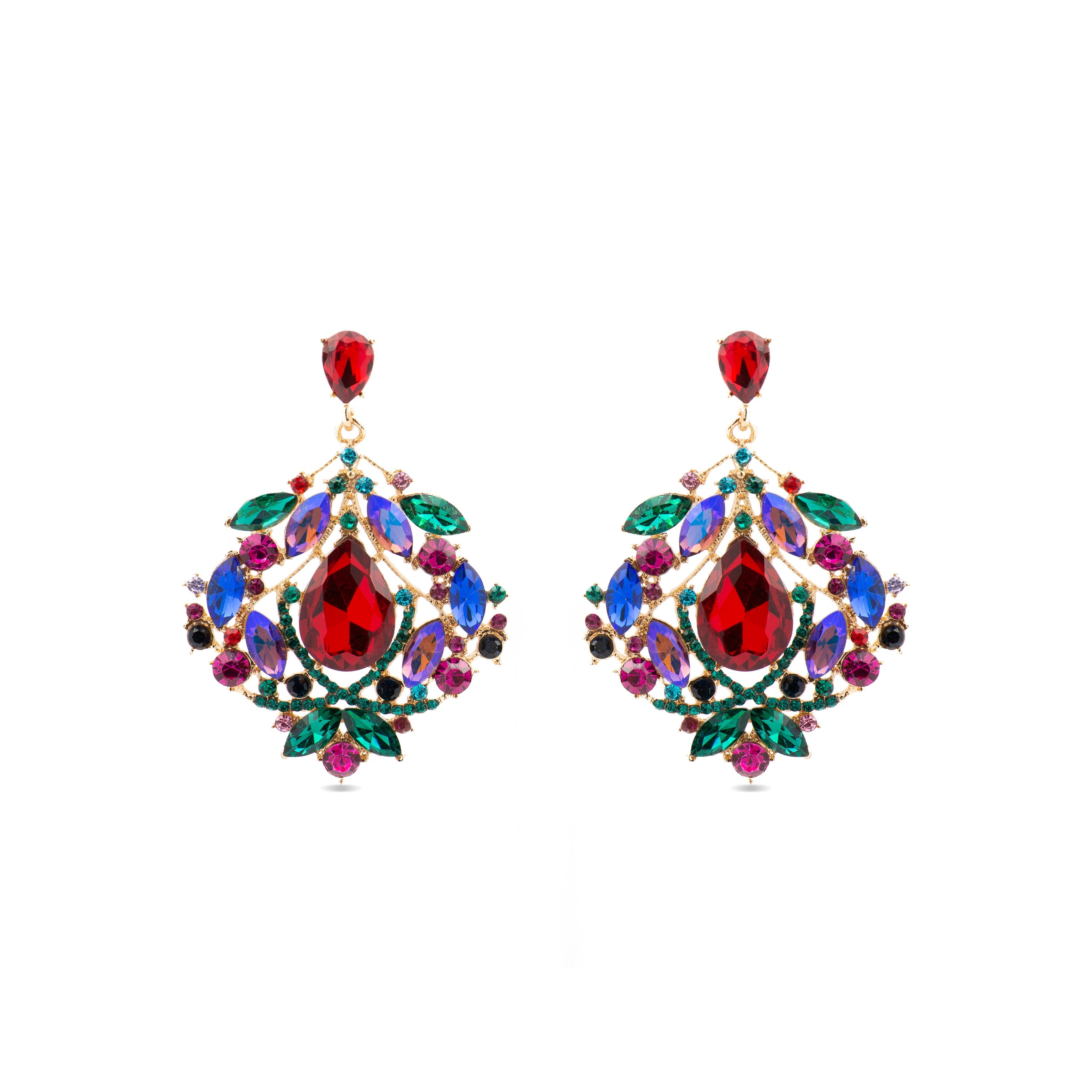 Multicolor Crystal Earrings in 18k Gold Finish - Moken