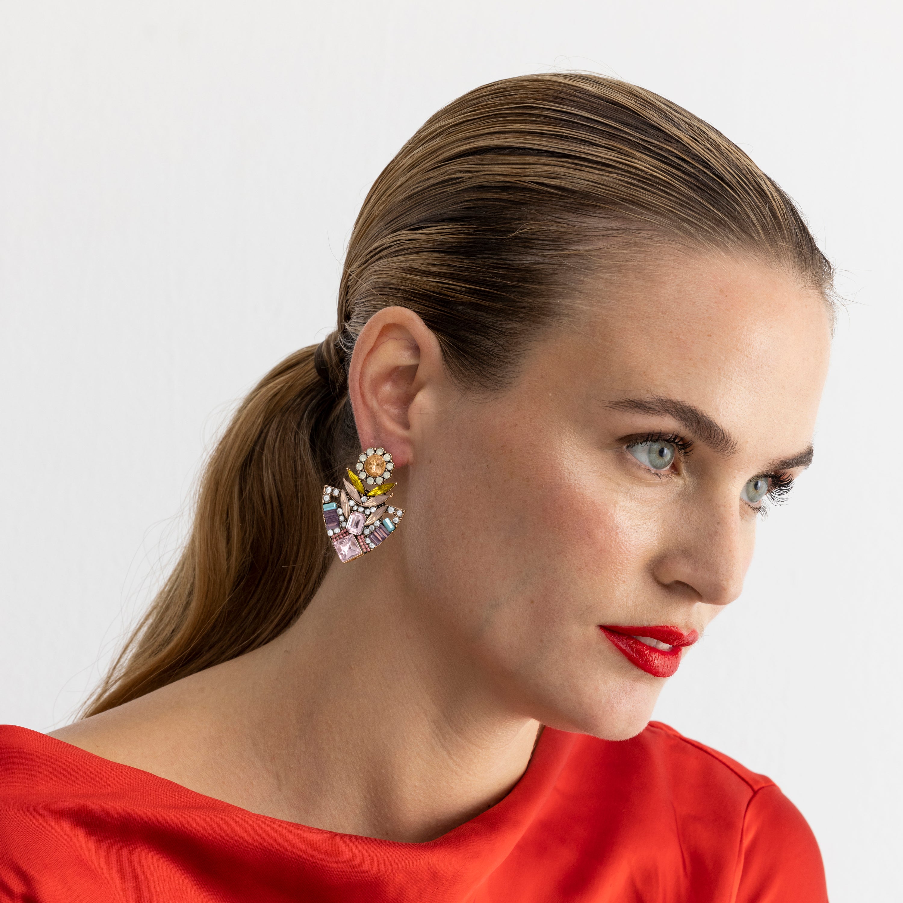 Multicolor Crystal Earrings with 18k Gold Finish - Aphuat