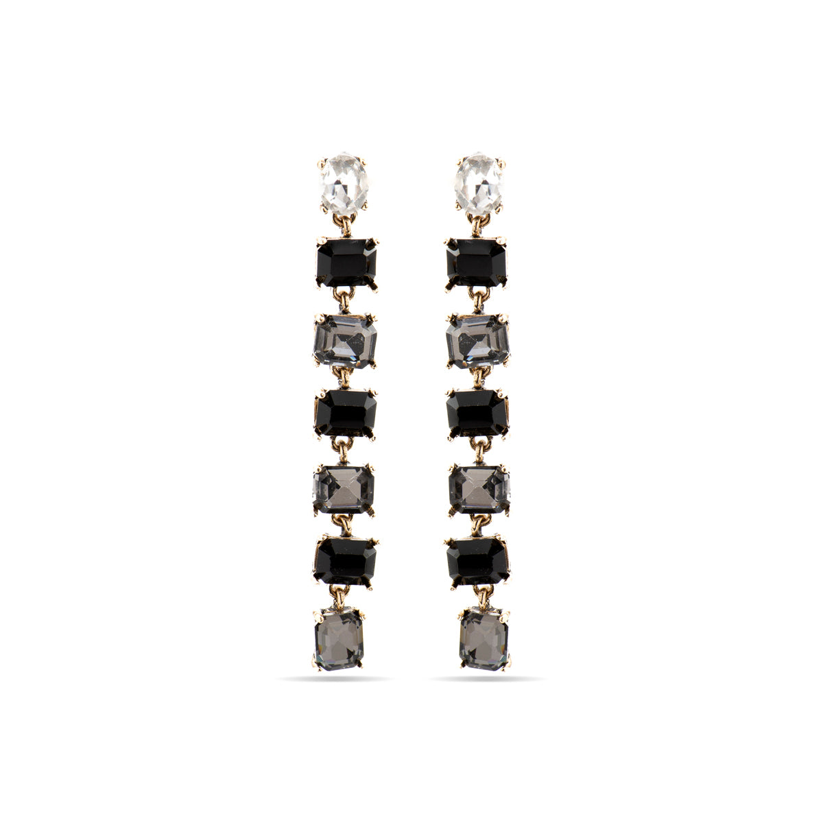Earrings with Black Crystal, 18k Gold Finish - Moray